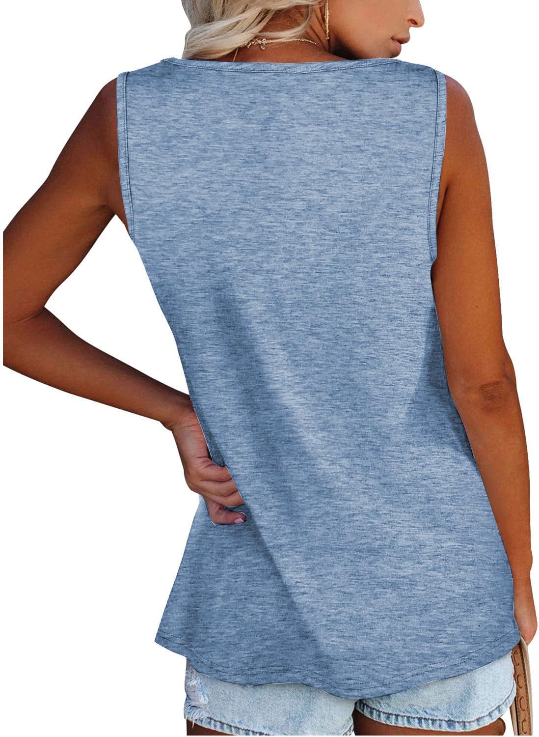 Detalle de Famulily Henley Tank Top Damen U-Ausschnitt – Sommer-Top mit Knöpfen