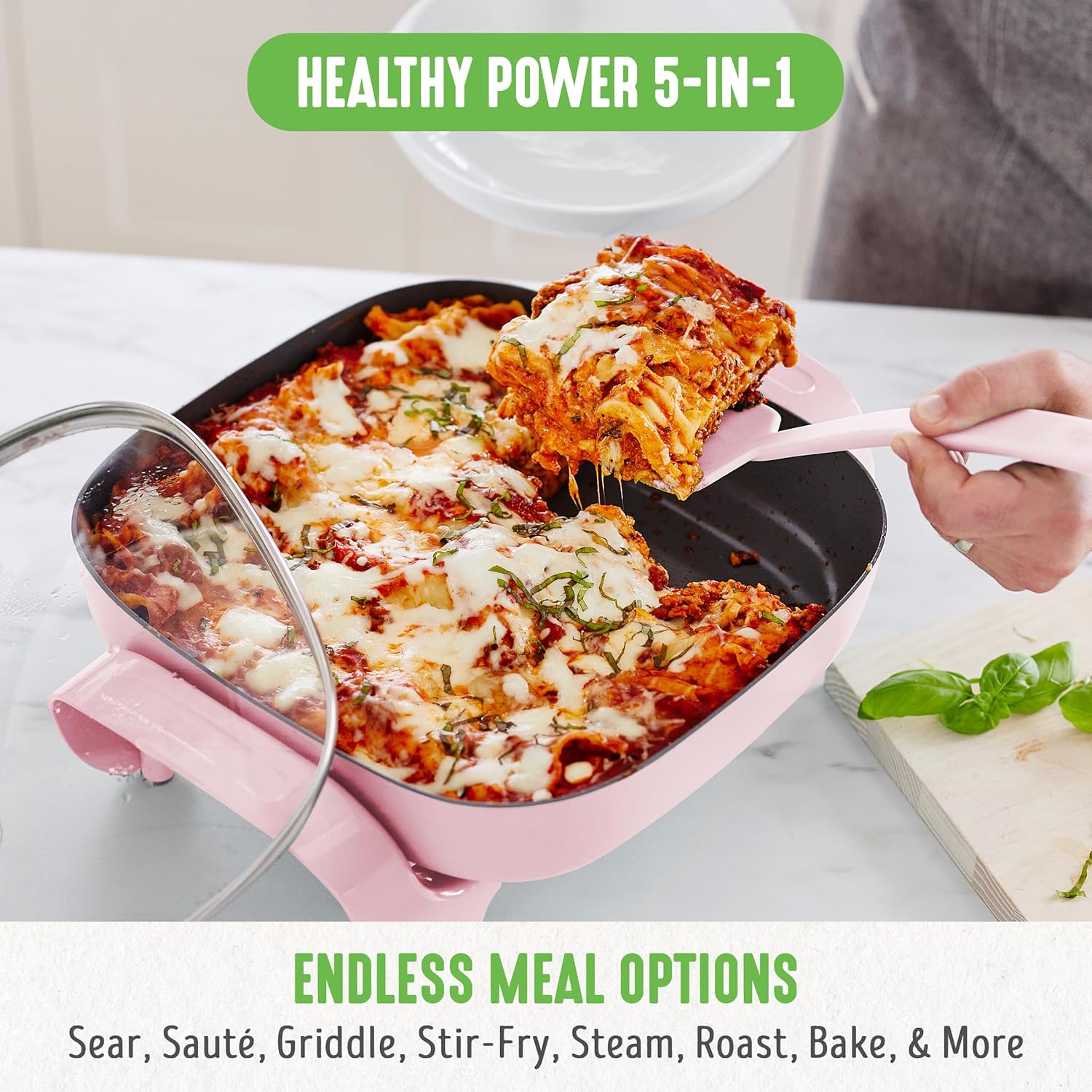 Detalle 2 de GreenLife 12" Square Electric Skillet with Glass Lid