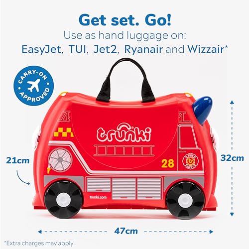 Detalle de Trunki Frank Fire Engine Ride-On Suitcase for Kids (Red)