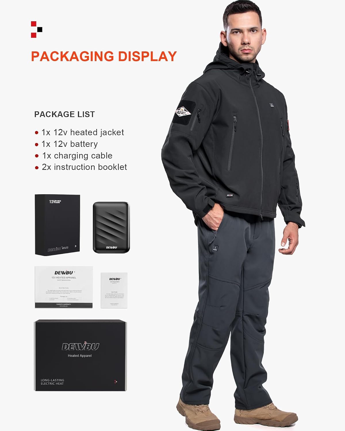 Detalle 2 de DEWBU DB-0125 Heated Jacket for Men, 12V, 5 Zones, 3 Heat Settings, 2XL