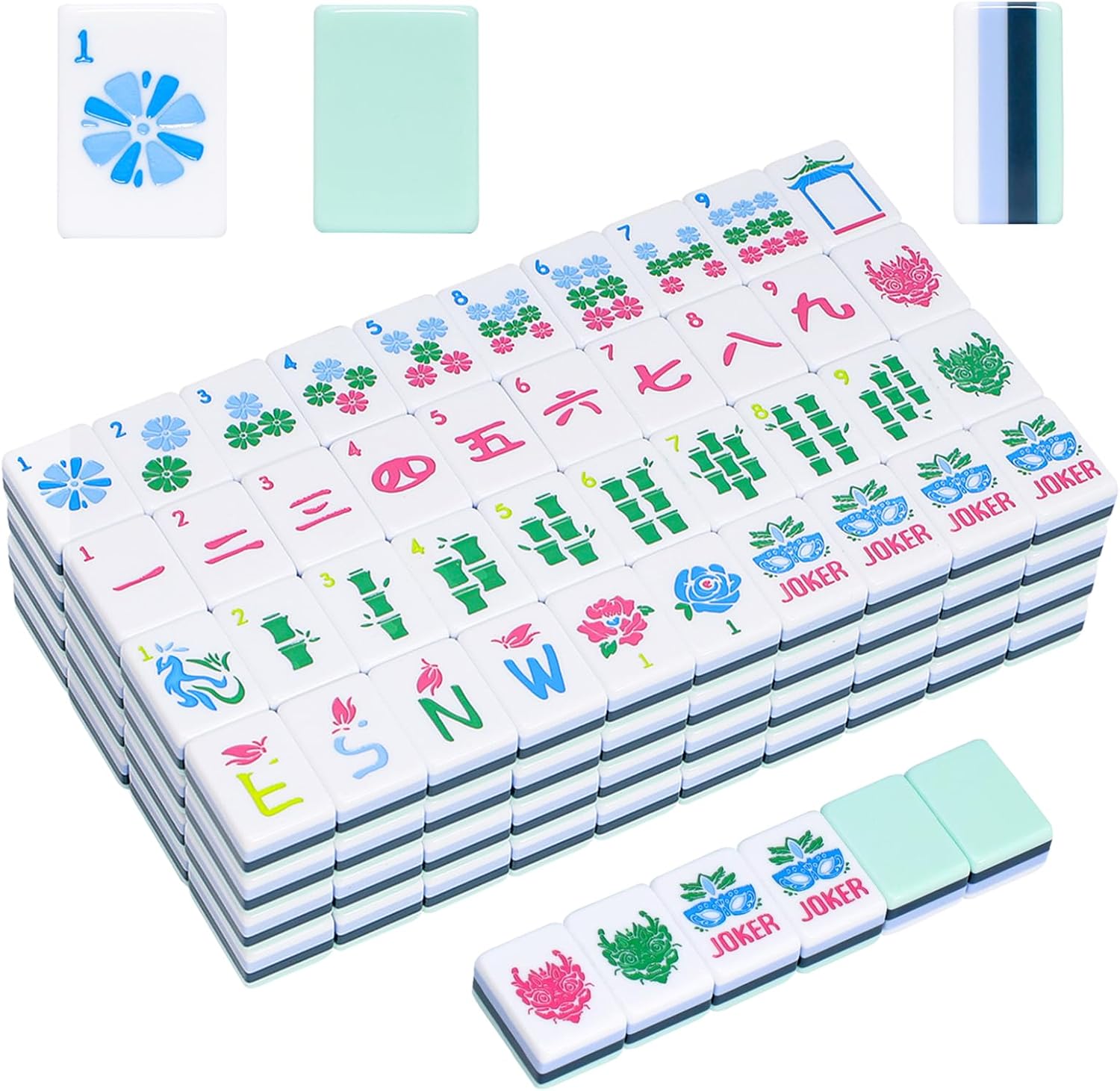 Detalle de Jongyance American Mahjong Set (4 Layer) with Blue Carrying Bag — 160 Engraved Acrylic Tiles