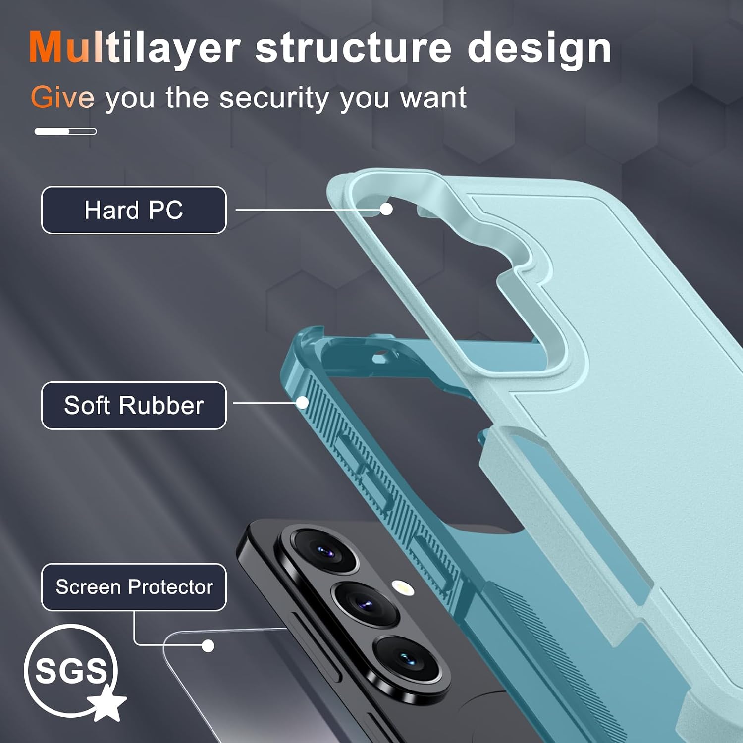 Detalle de RMOCR Samsung S26 FE Case, Mint Green Dual-Layer Cover with Screen Protector