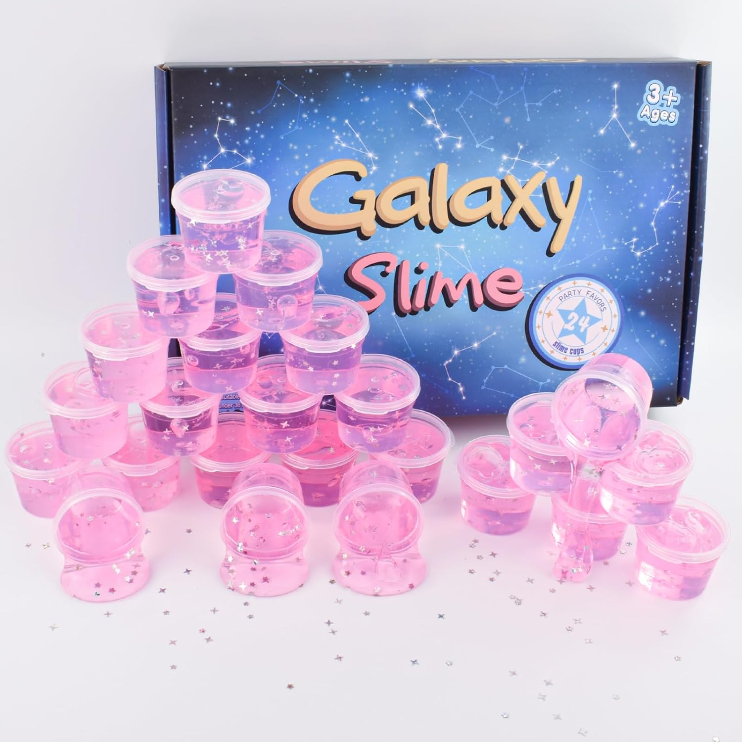 Detalle 2 de 24 Pack Pink Galaxy Star Slime Glitter Galaxy Slime Cups (Ages 3+)