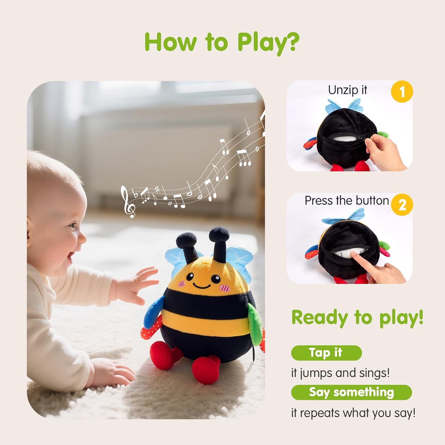 Thumbnail 5 de Hahaland 4‑in‑1 Dancing Bee Baby Toy for 6–12 Months 🐝?