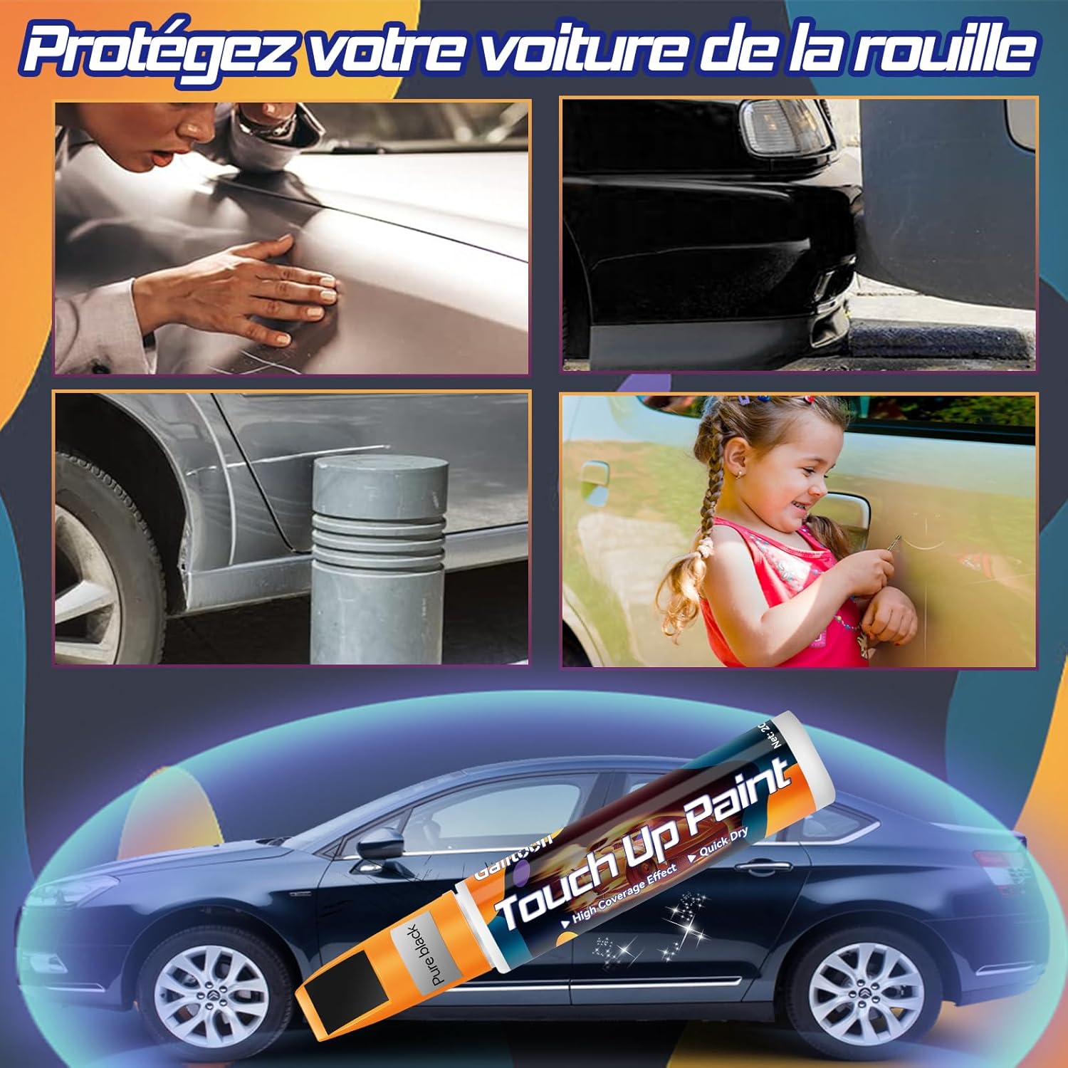 Detalle de Galitoon Stylo de retouche peinture carrosserie – Noir, 2-en-1