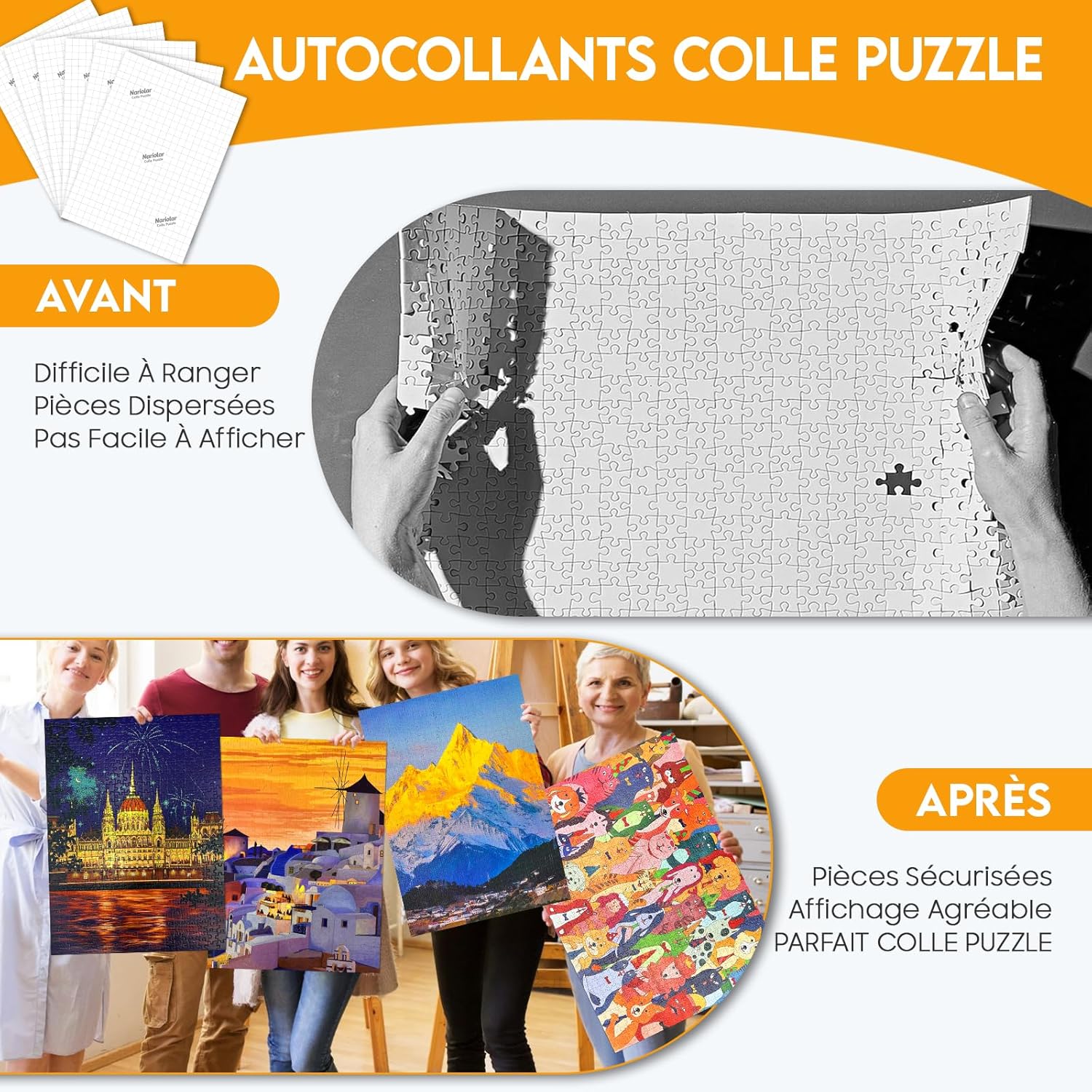 Thumbnail 5 de Nariolar Colle Puzzle – Lot de 32 feuilles adhésives pour conserver jusqu’à 4000 pièces (4×1000)