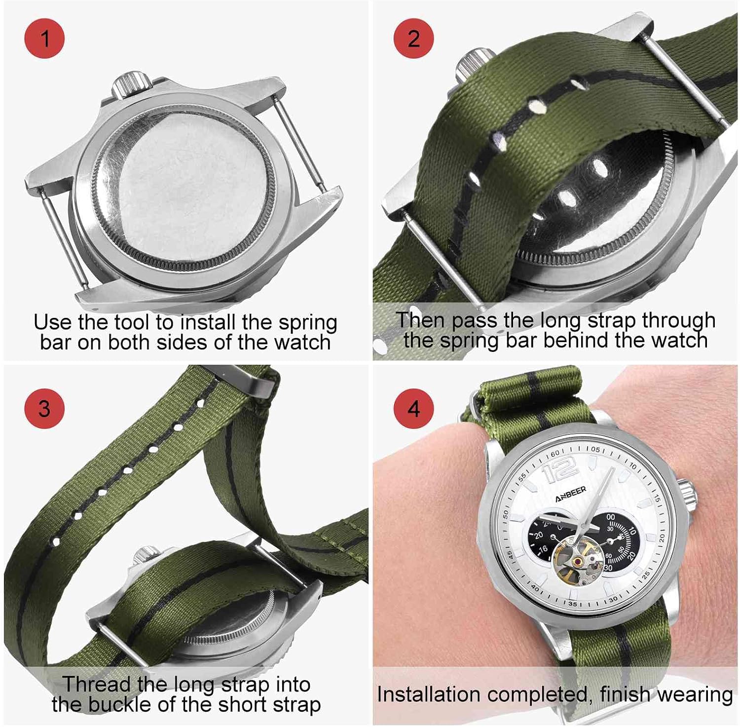 Thumbnail 4 de ANBEER Nylon Uhrenarmband 18/20/22 mm – Militärisches Ballistik Ersatzarmband mit Edelstahl-Schnalle