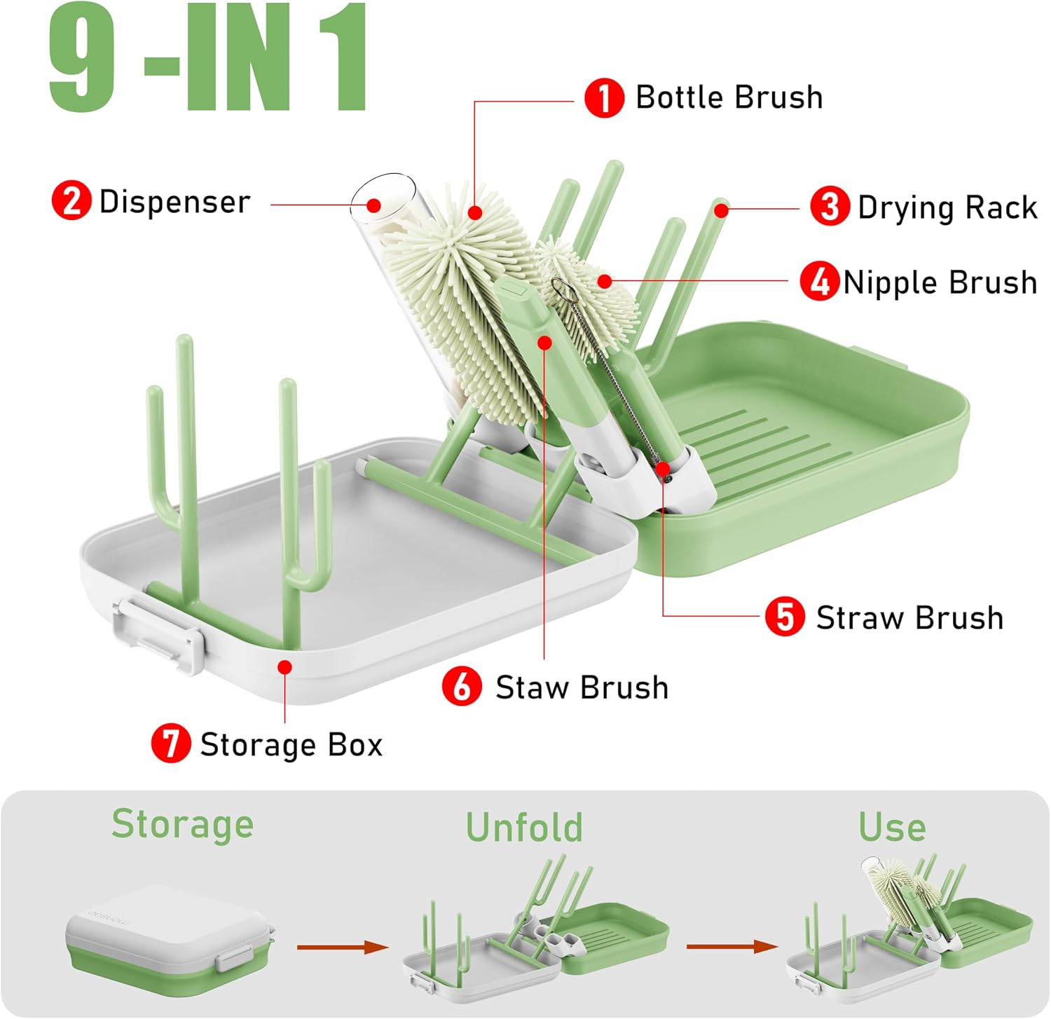 Thumbnail 6 de MONSAO Bb-2023 Baby Bottle Brush Set with Silicone Brushes, Drying Rack and Travel Case