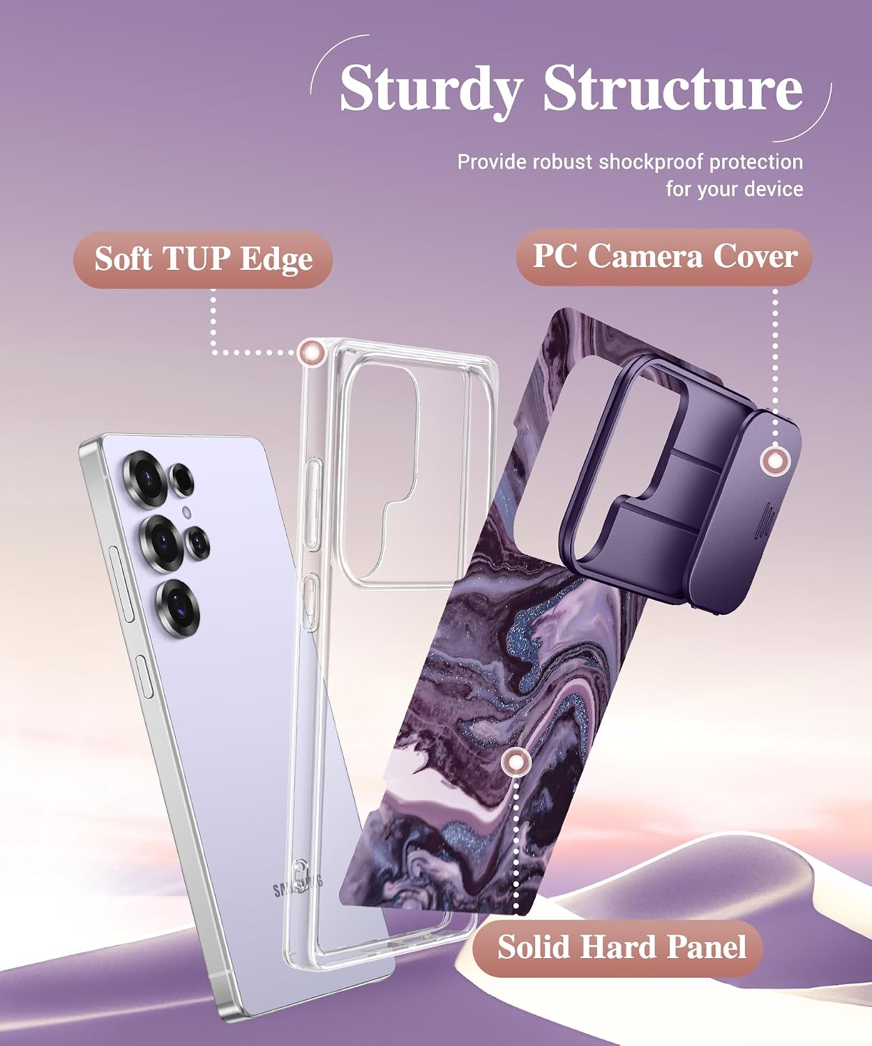 Thumbnail 6 de GVIEWIN Marble Slim Fit Case with Slide Camera Cover for Samsung Galaxy S25 Ultra (6.9", 2025) — Marble Finish