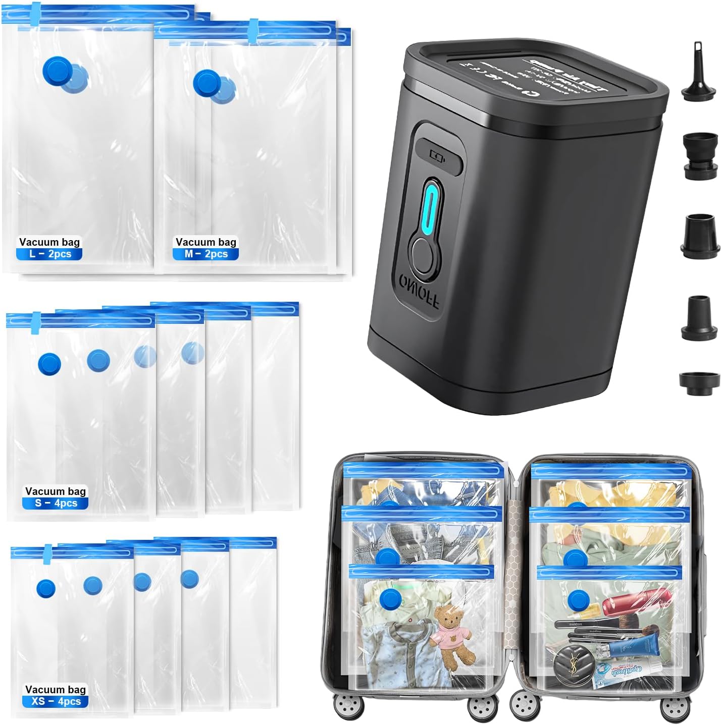 Nunemosk 12 Pack Vacuum Storage Bags with Wireless Electric Air Pump