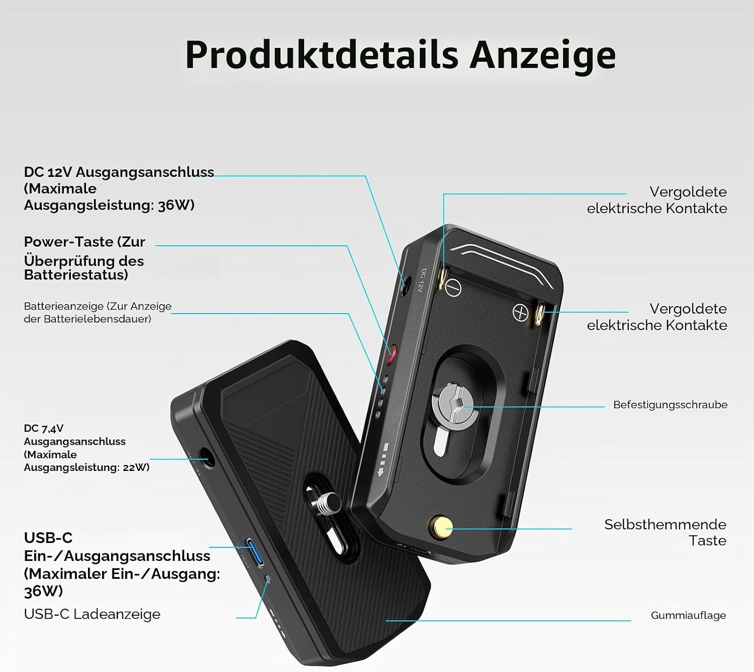 Thumbnail 2 de SMALLRIG NP-F Battery Adapter Mount Plate 3168B – Akku-Adapterplatte mit DC-Ausgängen und USB-C für NP-F-Akkus