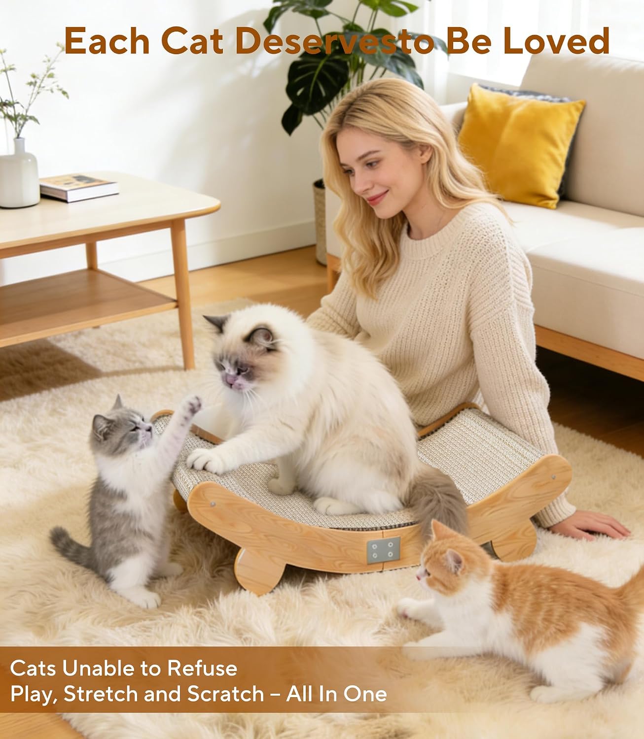Detalle 2 de Mordraoe Cat Scratching Board: Solid Beech Wood with 160° Curved Design