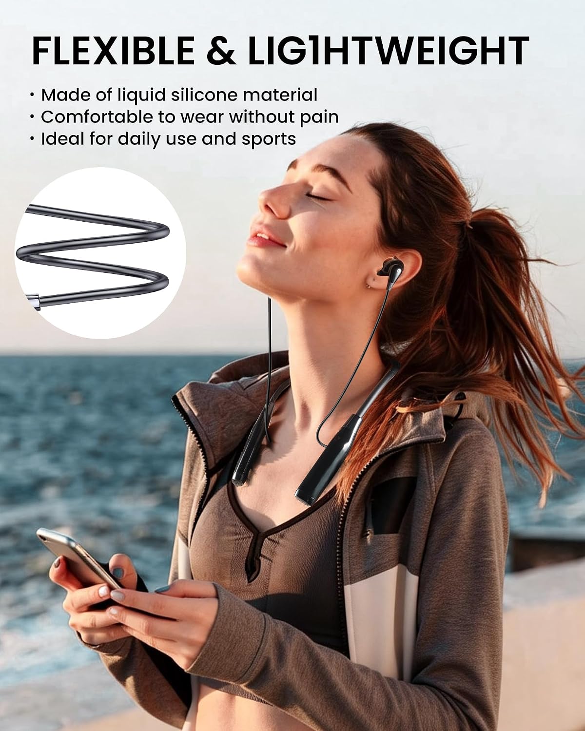 Detalle de LAMA Bluetooth Neckband Earphones with 100H Playtime and IPX4 Waterproof