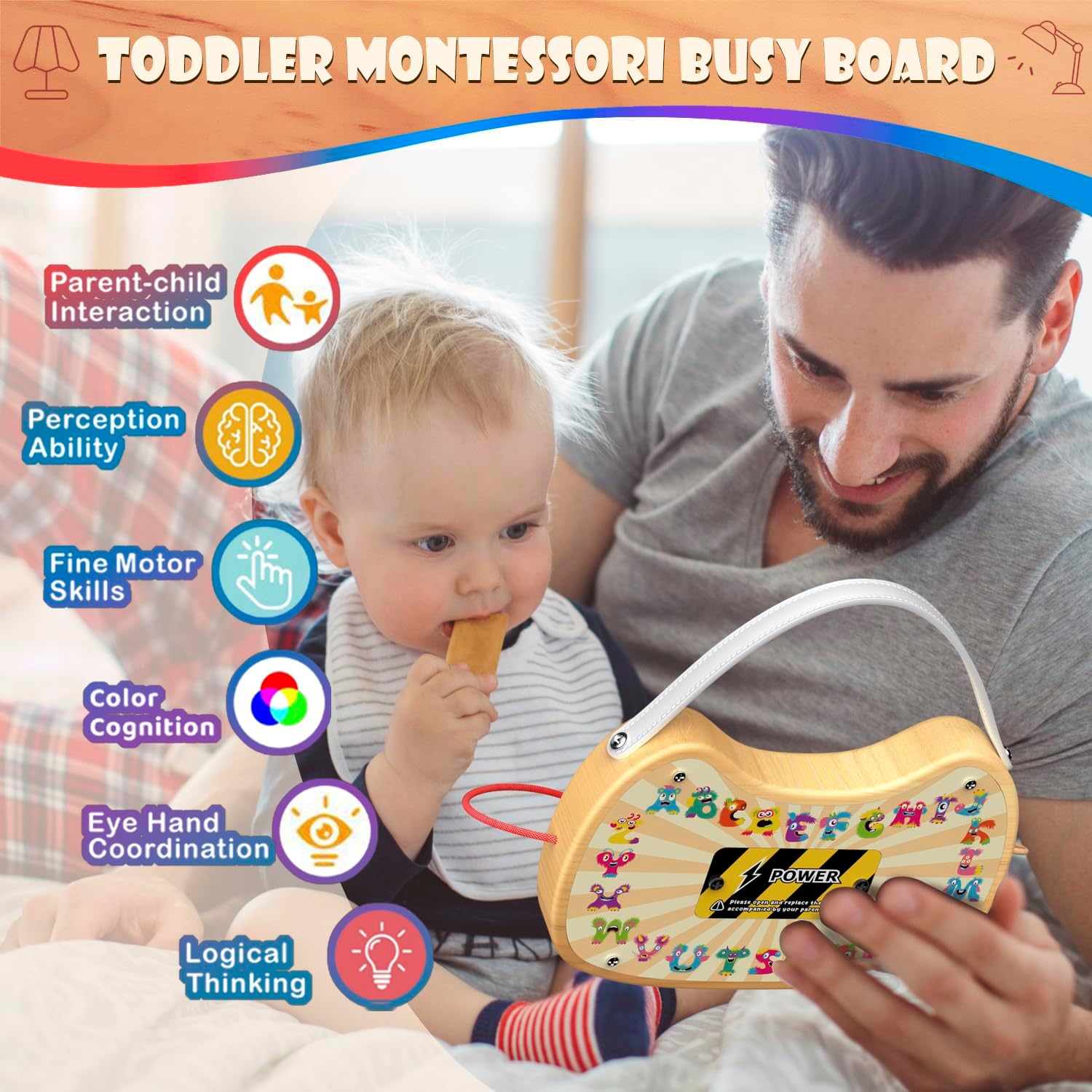 Thumbnail 5 de UdoUto Montessori Wooden Busy Board for Toddlers with LED Lights and Switches