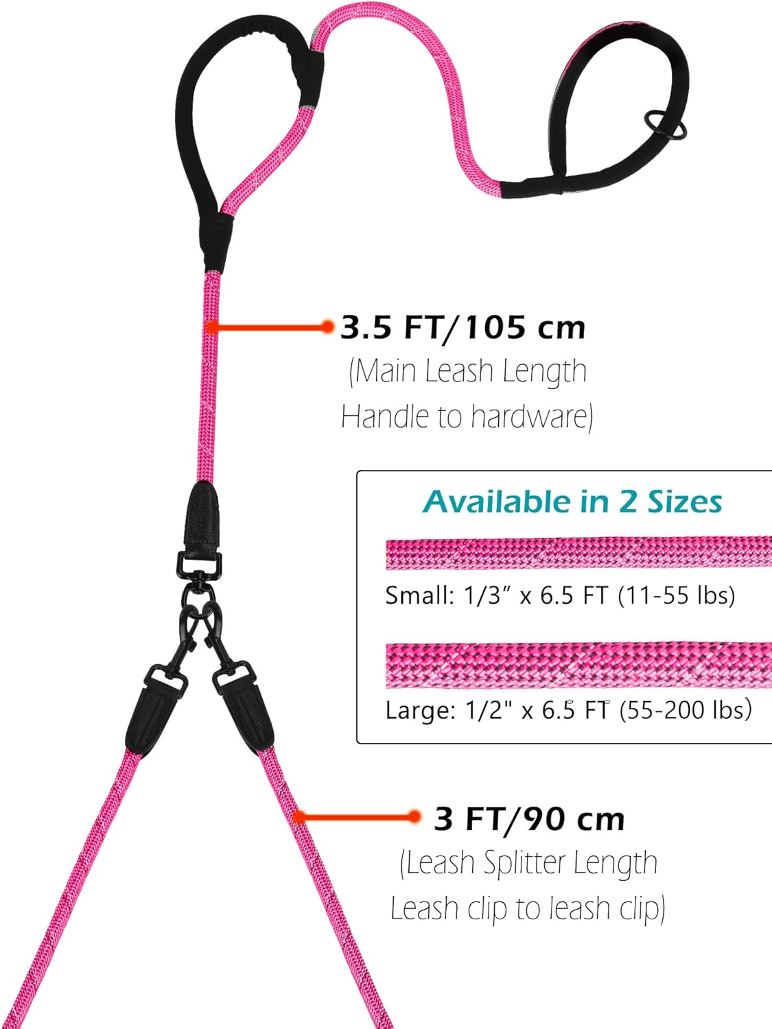Thumbnail 6 de PetBonus Rope Double Dog Lead (No Tangle) with Reflective Handles and 360° Swivel Clip