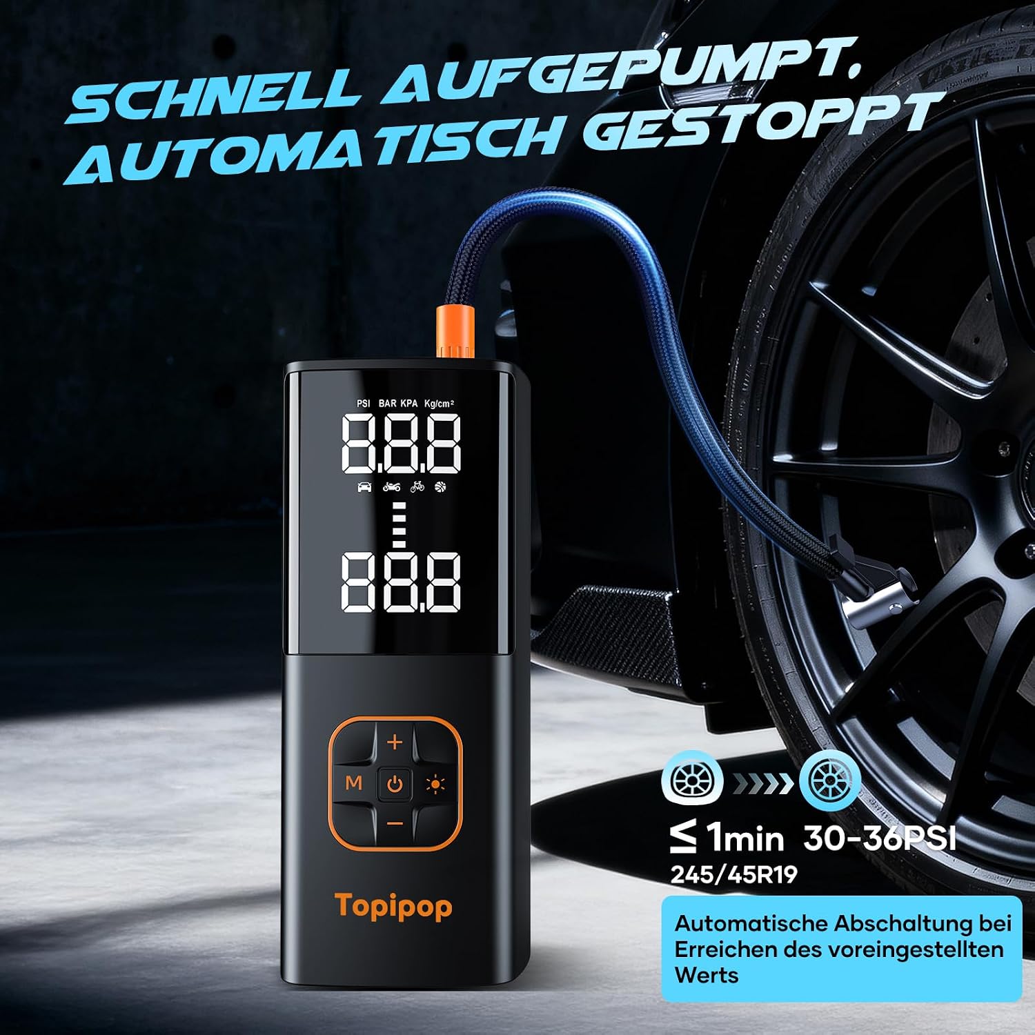 Thumbnail 1 de Topipop Elektrische Luftpumpe – 150 PSI Akku Kompressor mit 4 Modi und Powerbank-Funktion