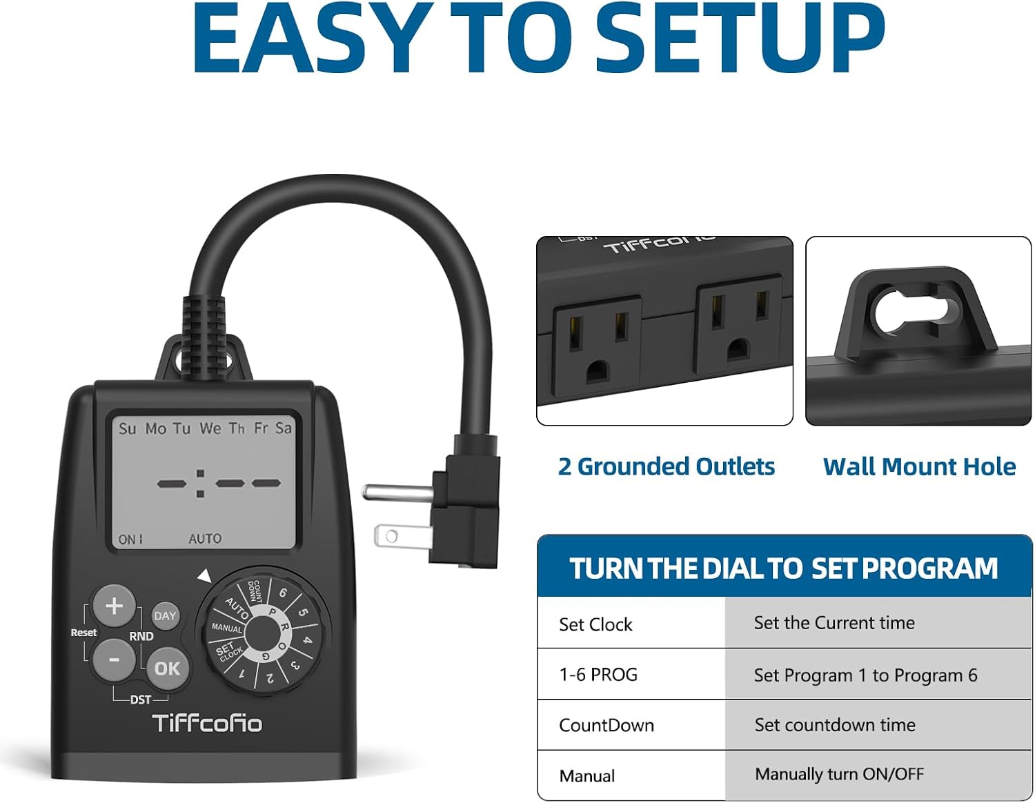 Detalle de TiFFCOFiO TF-261B Digital Outdoor Timer Outlet, 2 Grounded Outlets