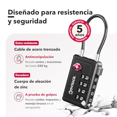 Detalle 2 de Candados TSA NovLock con indicador de apertura y combinación de 4 dígitos (4 uds.)