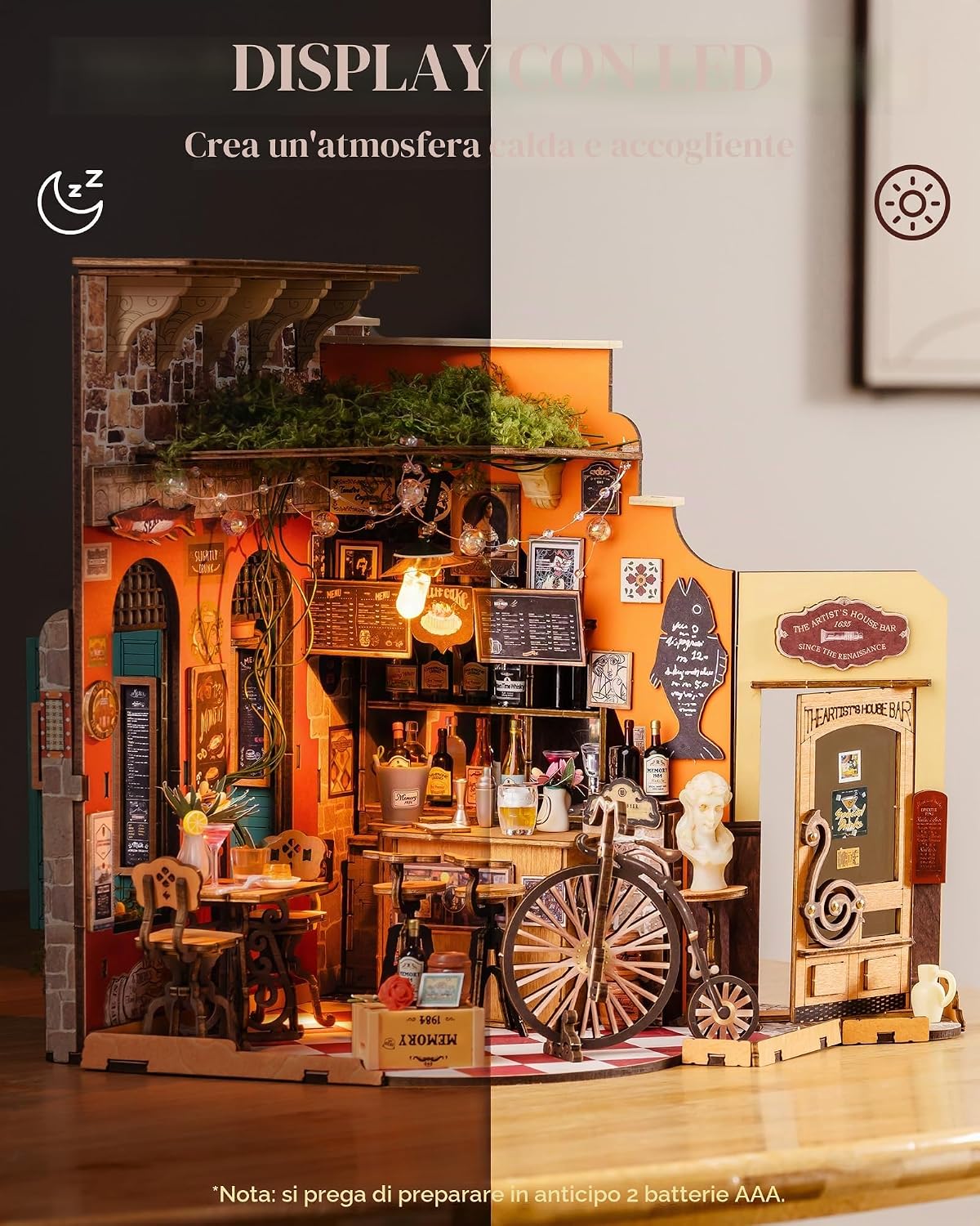 Detalle de Rolife Kit Fai-da-te Casa Miniatura Cheers Bar – Casa delle bambole in stile Rinascimentale per adulti