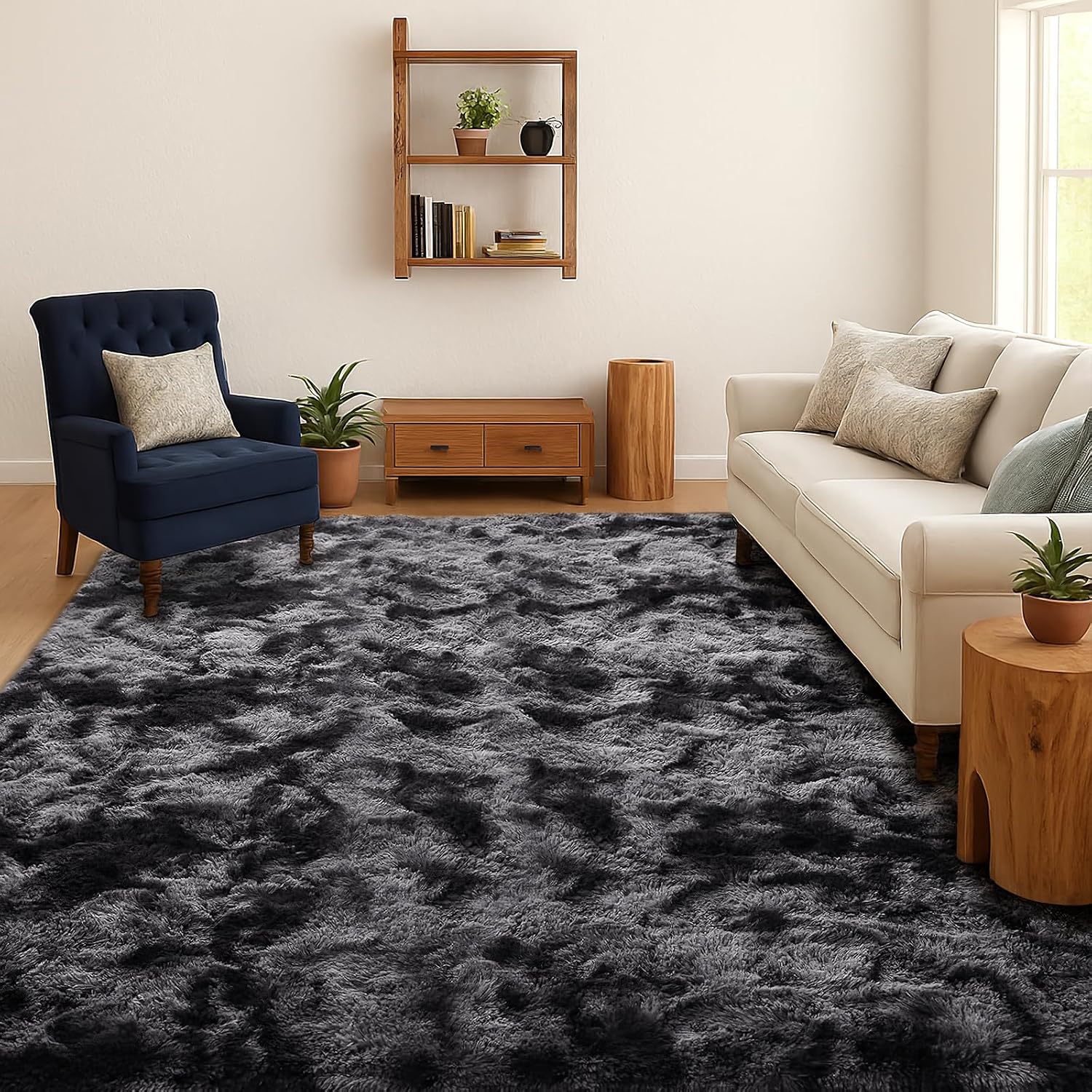 Detalle de SOANNY Shaggy Tie-Dye vloerkleed 240 x 300 cm, hoogpolig en antislip