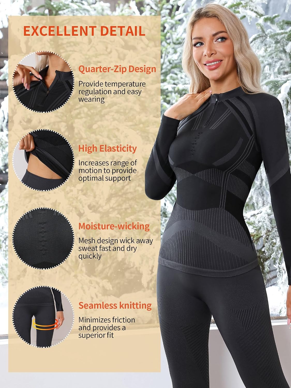 Detalle de ATTRACO Womens Thermal Set half-zip long johns for winter