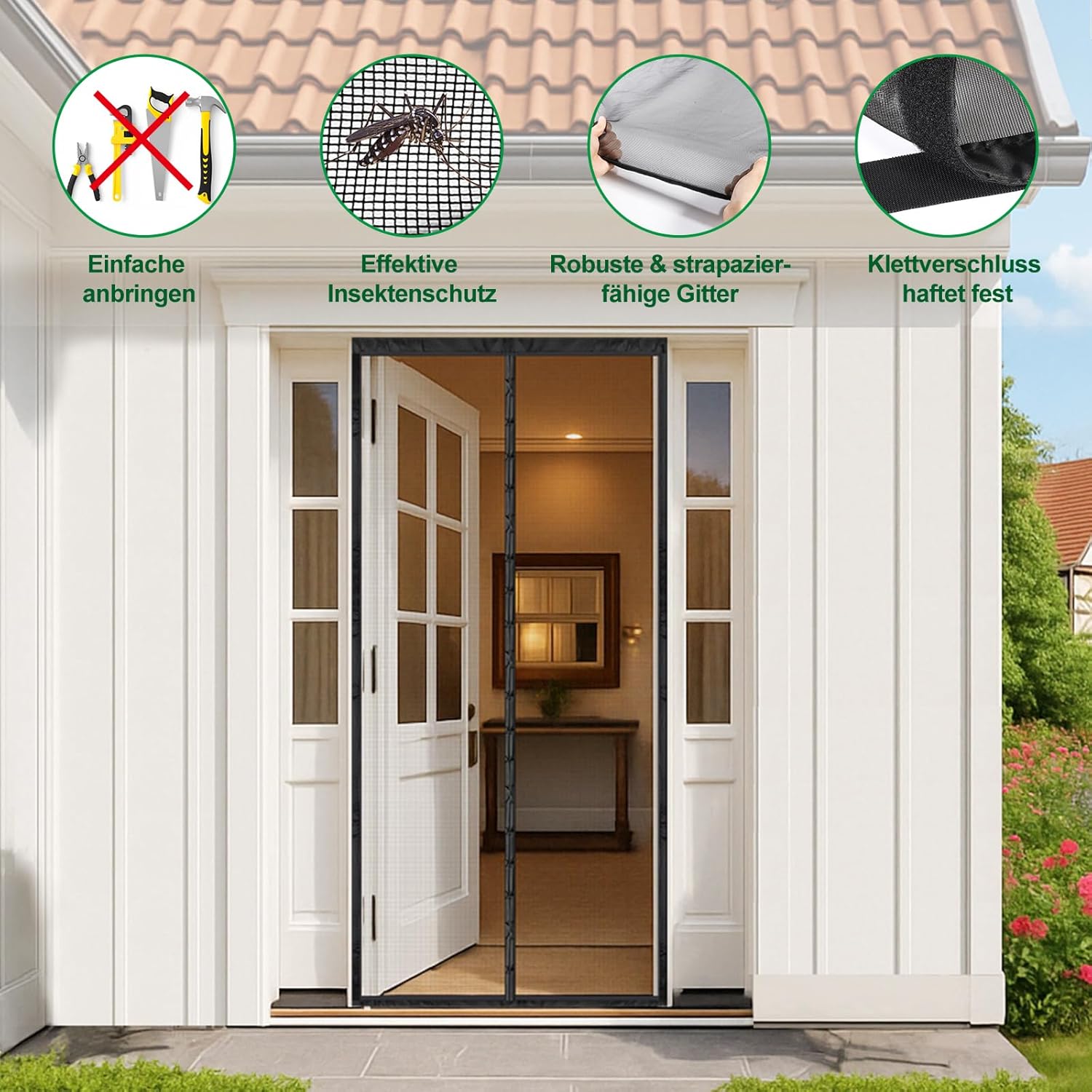 Thumbnail 2 de 4UMOR Fliegengitter Balkontür Magnet 90x190 cm – Insektenschutz ohne Bohren, 3,8 cm Klettband, schwarz