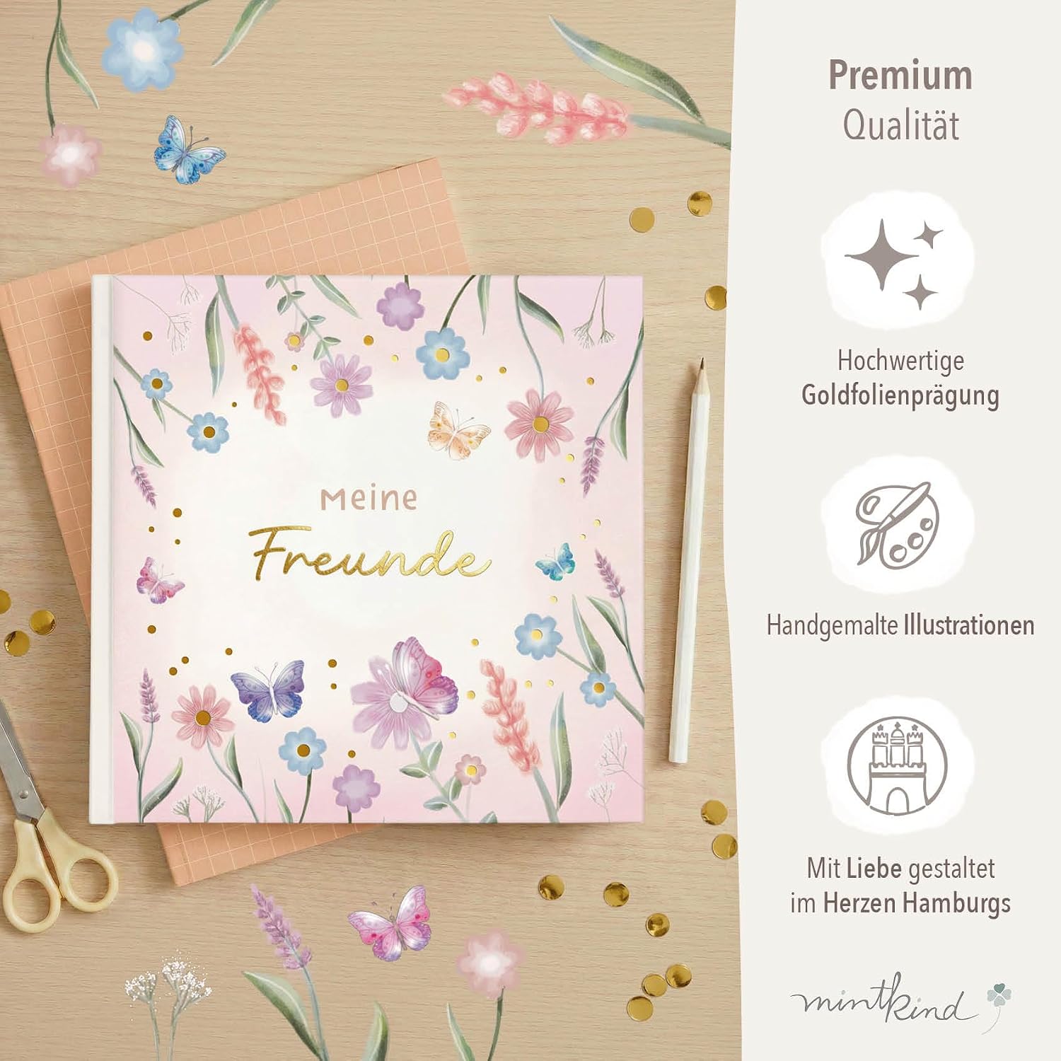 Thumbnail 6 de mintkind Schulfreundebuch Blumen 21x21 cm Hardcover – Platz für 30 Freunde, dickes 150 g Papier, Geburtstagskalender und Extras