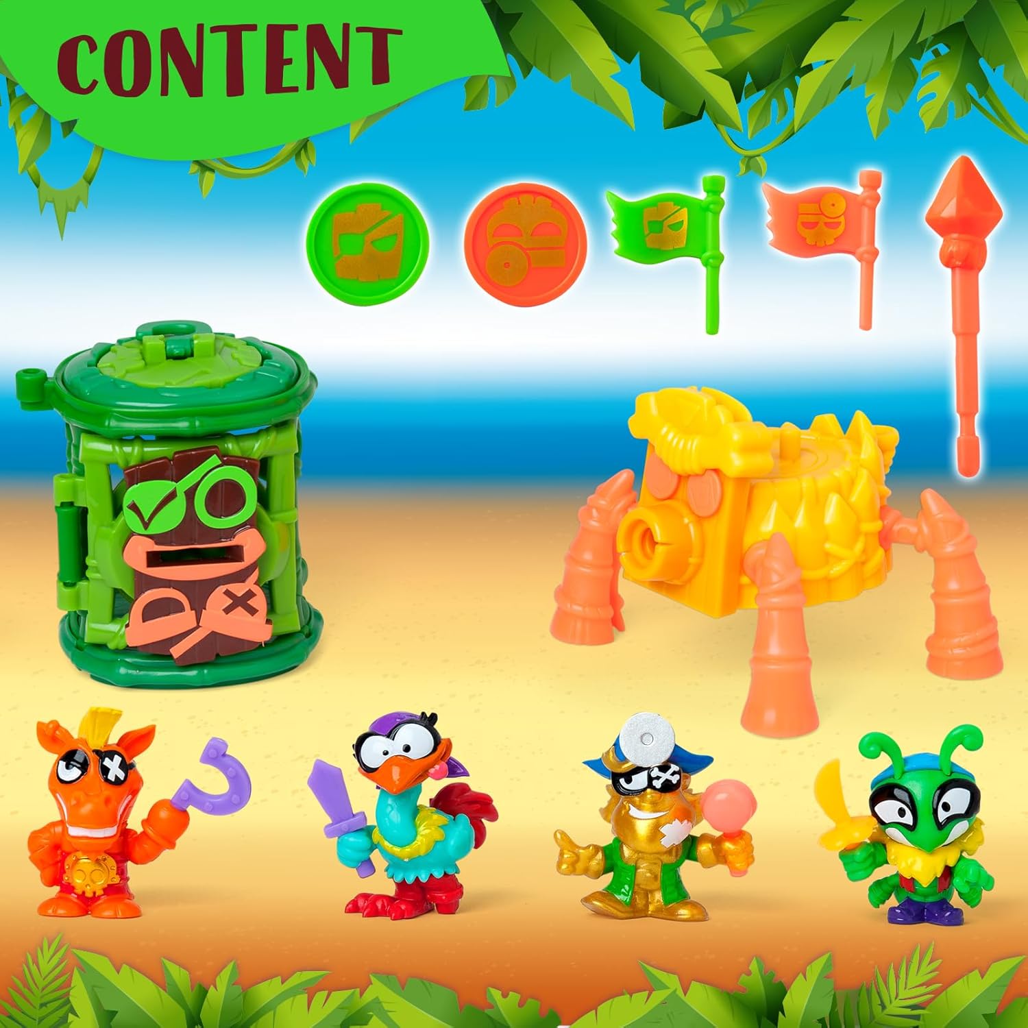 Thumbnail 1 de PIRATIX ADVENTURE WORLD Crazy Jungle Captain Pack „Doc Bandaid“ – Captain-Dock mit Neon-Accessoires (enthält 4 Piratix)