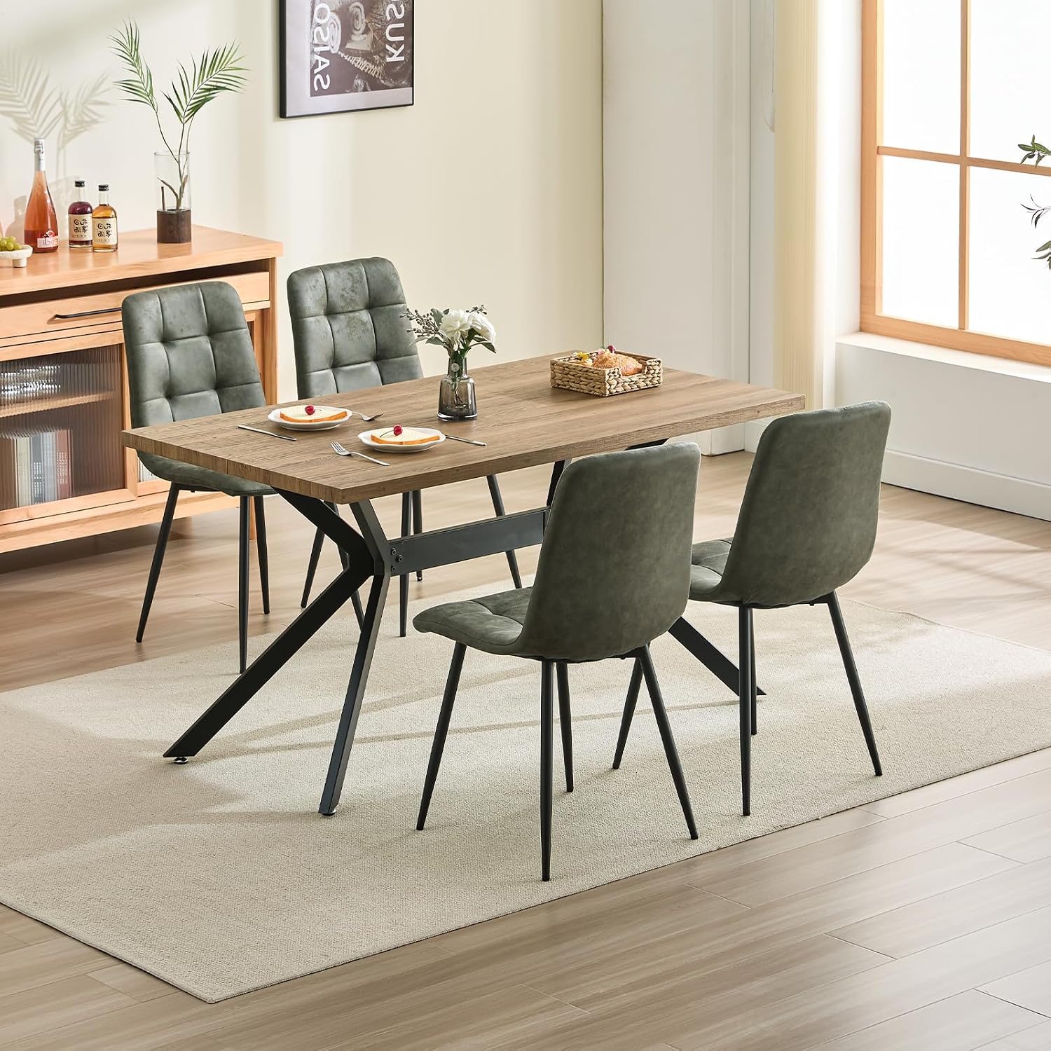 Detalle 2 de LEWE Sedie da Pranzo 4 pz – Sedia imbottita in tessuto tecnico, design con gambe in metallo