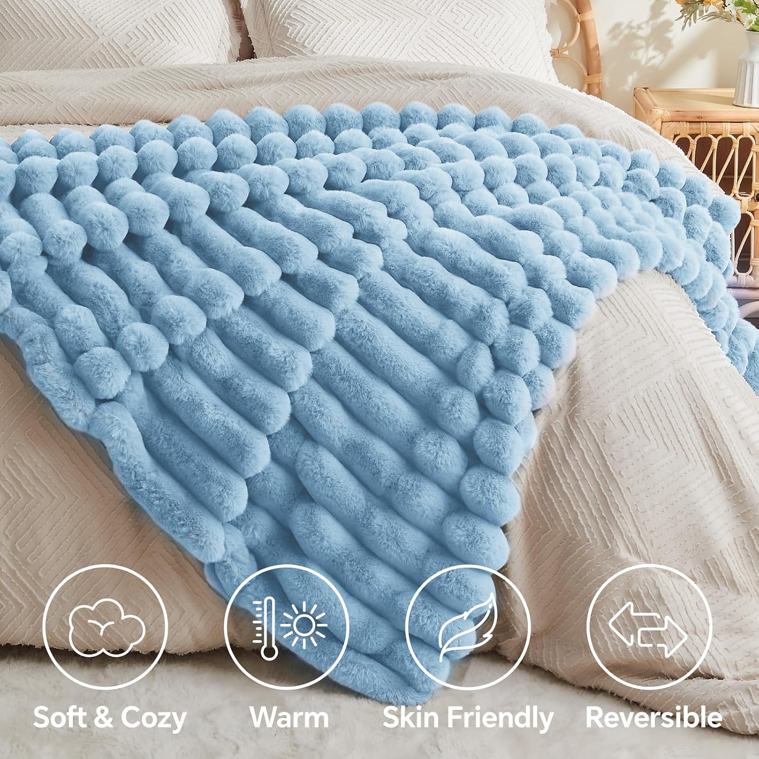 Thumbnail 4 de BEDELITE Faux Rabbit Fur Blanket 50"x60" 🛋