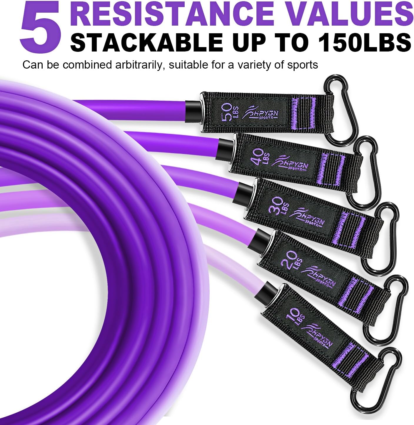 Thumbnail 4 de HPYGN Resistance Bands with Handles (5 Levels, Door Anchor & Ankle Straps) for Home Workouts, Yoga & Therapy