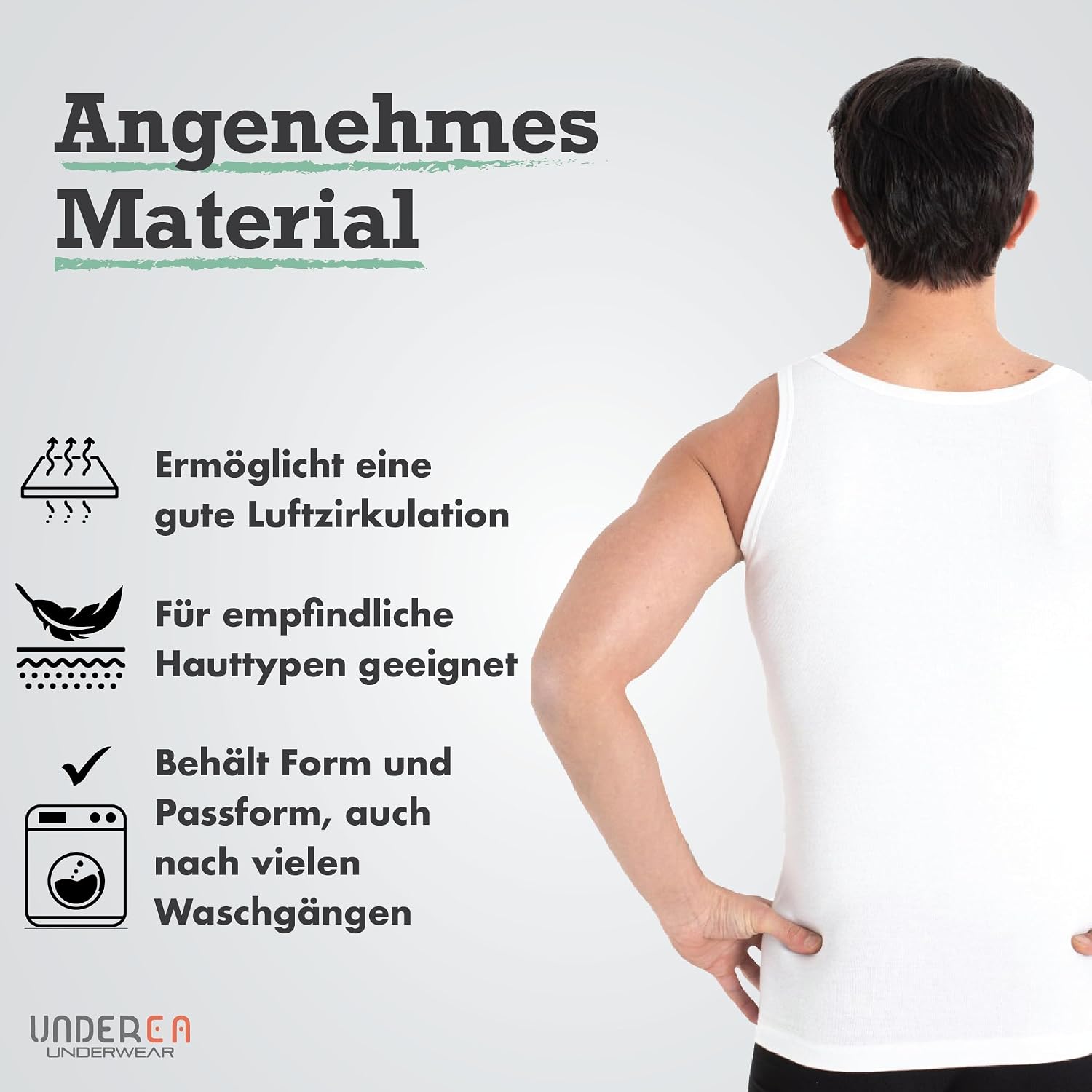 Detalle de UNDEREA Unterhemd Herren – 100% Baumwolle Feinripp, atmungsaktiv & weich | Tank Top im 3er/5er Pack