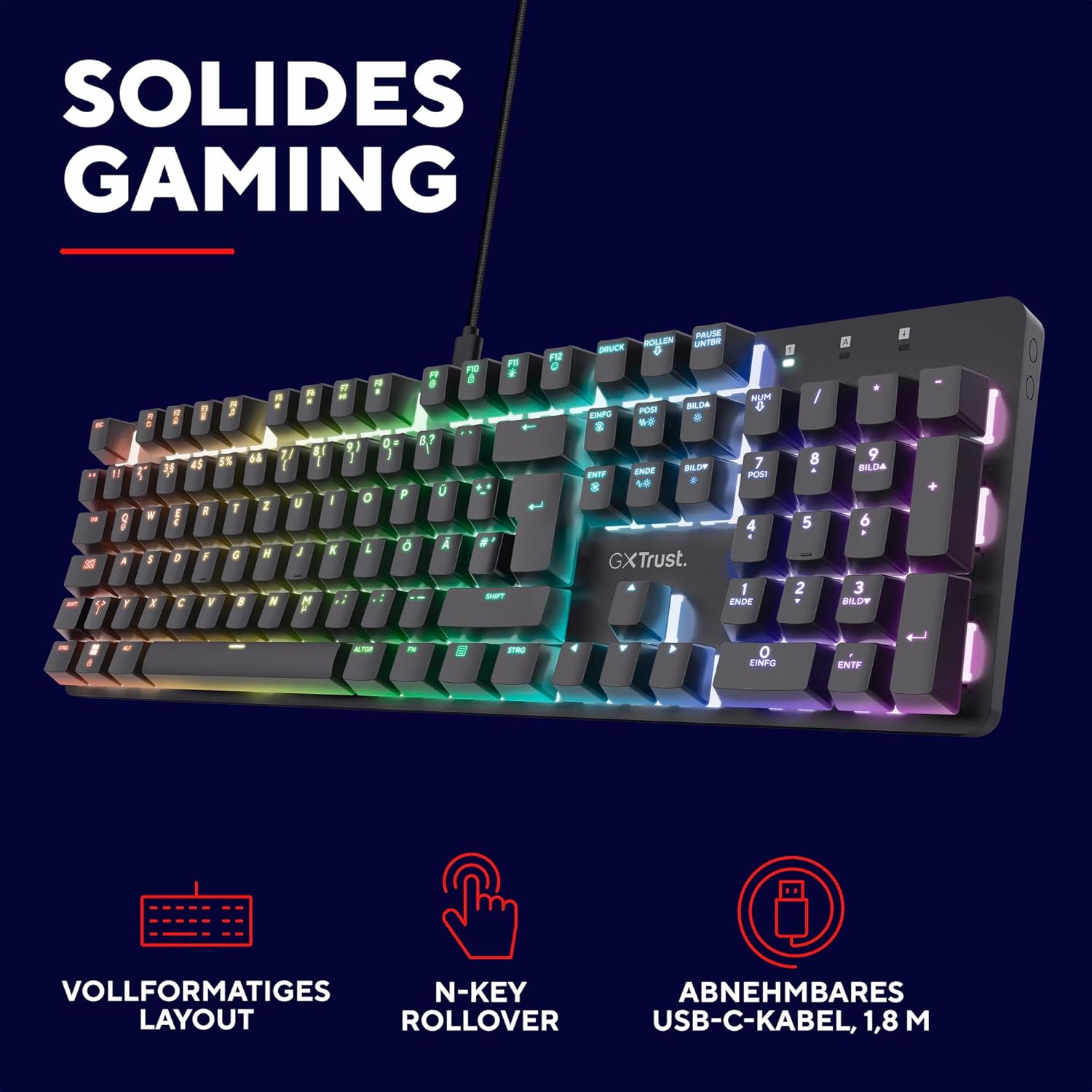 Thumbnail 3 de Trust GXT 871 Zora Mechanische Tastatur – Deutsches QWERTZ Layout, RGB, Huano Linear Switches