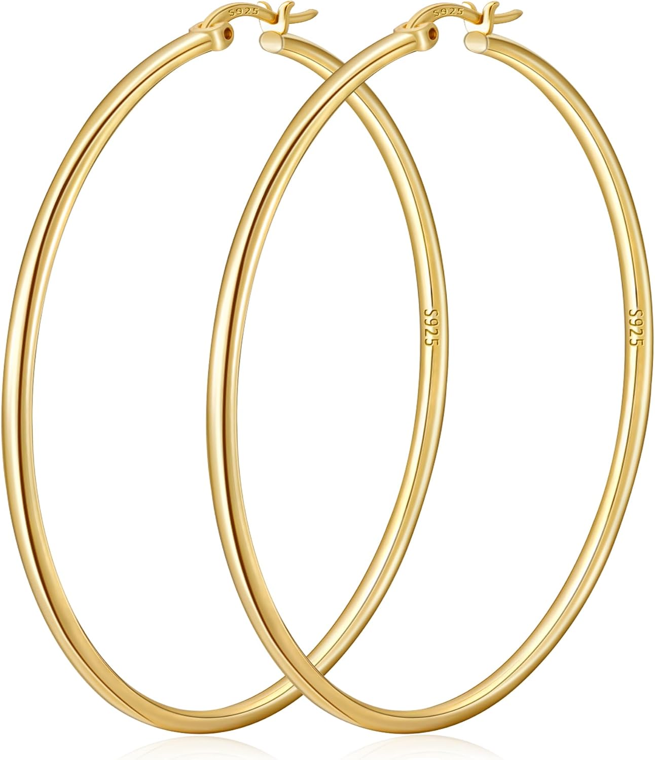 Detalle de DORANA 2 mm dünne große Creolen für Damen (Silber 925, hypoallergen, nicht anlaufend) in Größen 20–70 mm