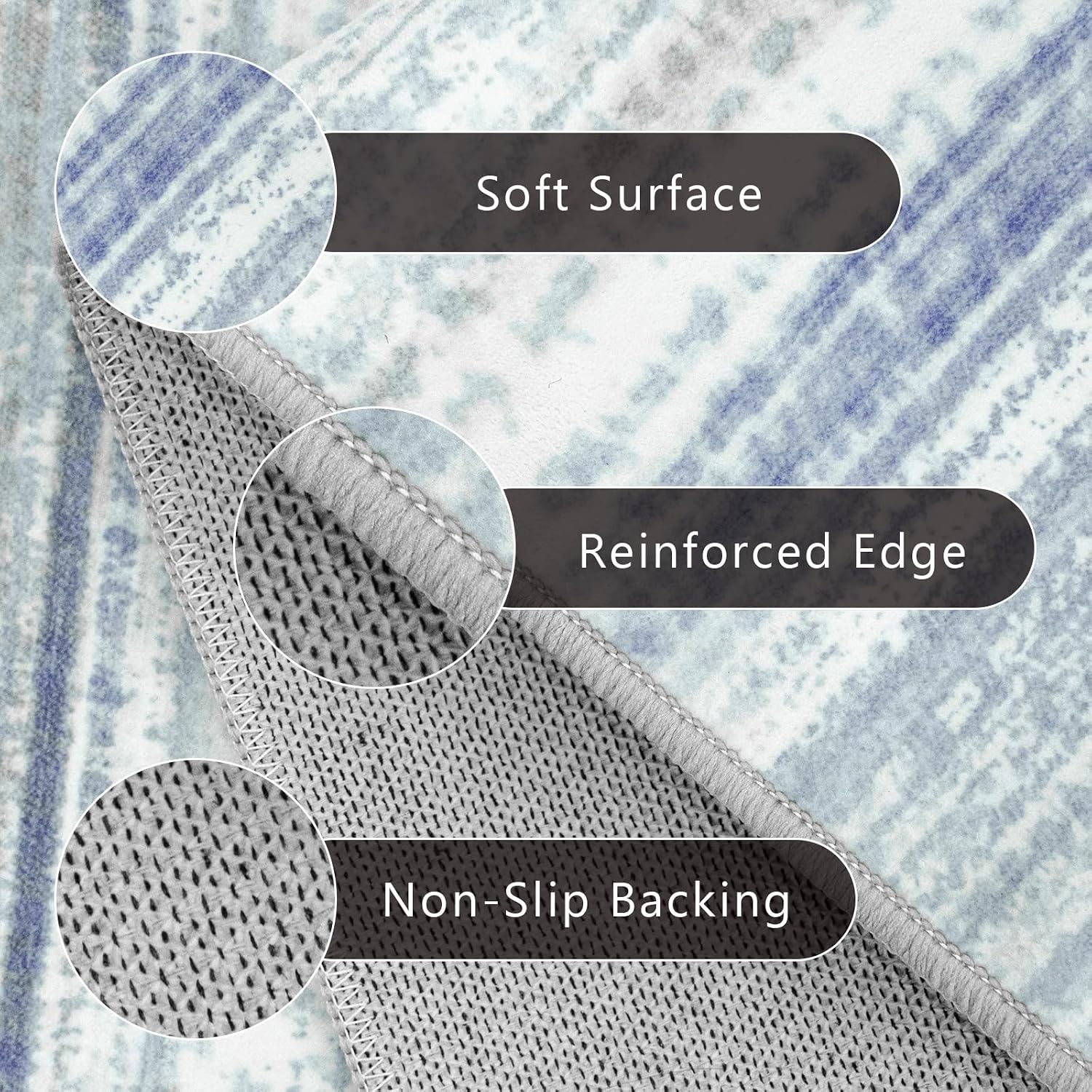 Detalle 2 de Hroza D02-105Y-HL-8x10 Washable Area Rug, Grey Blue Low Pile