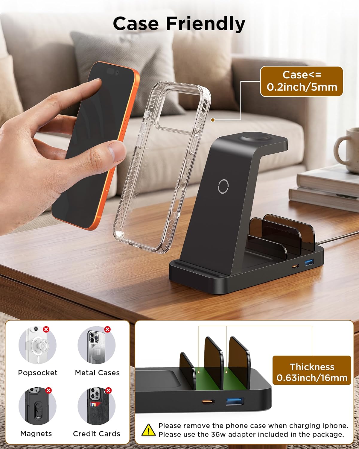 Detalle 2 de GAUOLN CW520 5-in-1 Wireless Charging Station with 36W Adapter
