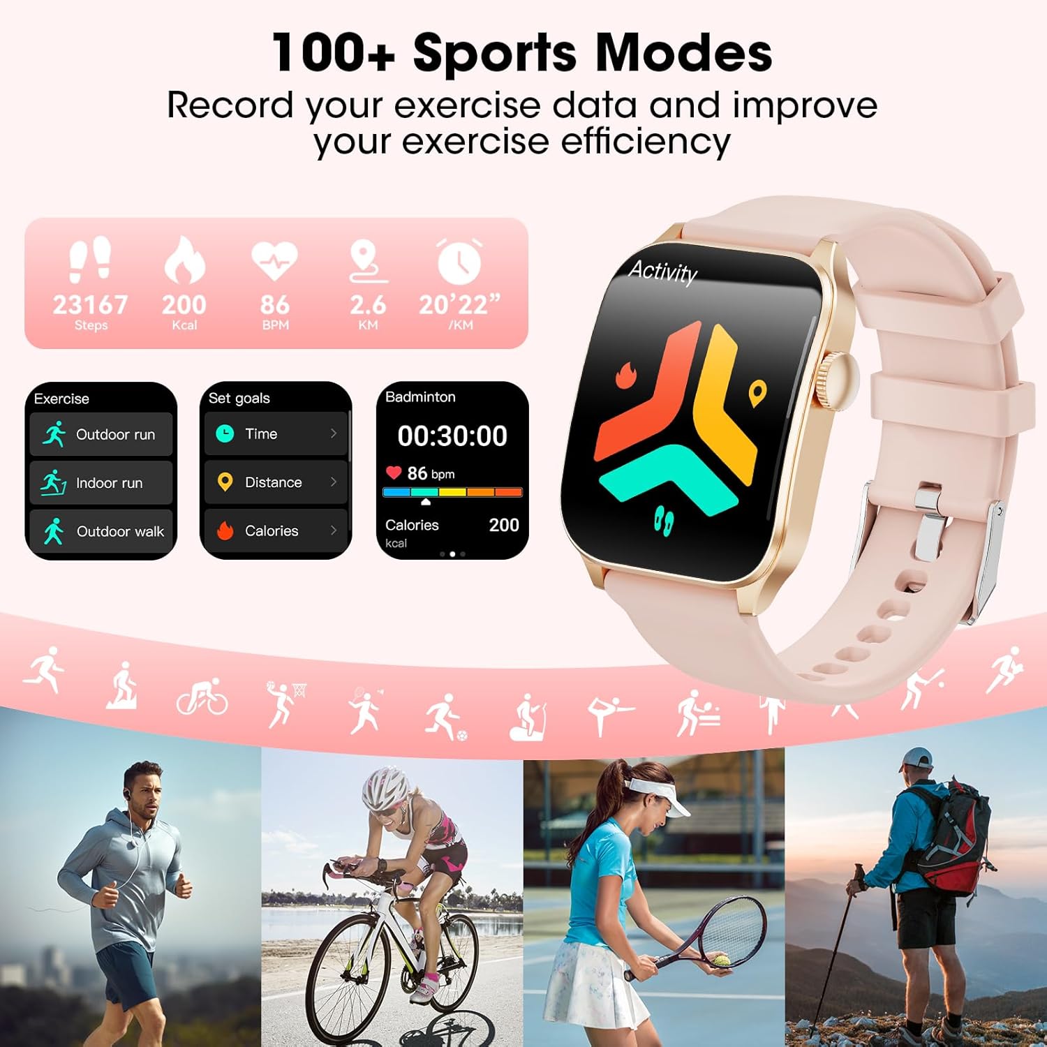Detalle de Smart Watch for Men & Women with 1.91” Curved Display — Bluetooth Calls, 120+ Sports Modes, IP67 Waterproof