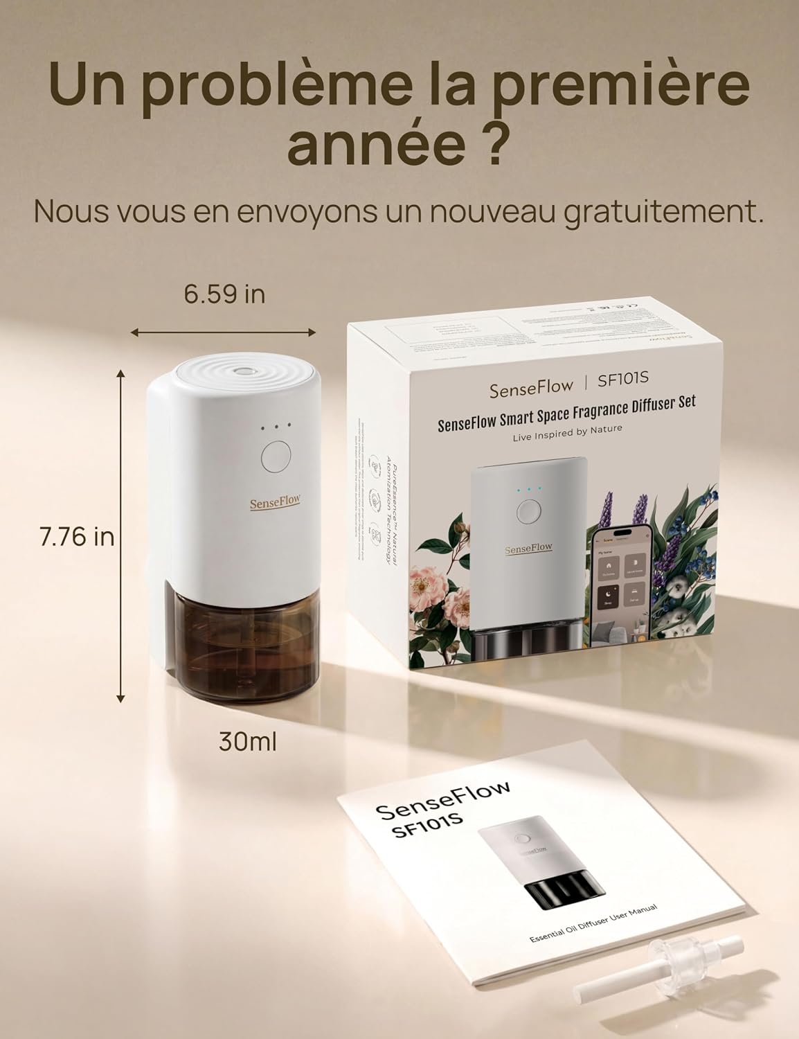 Detalle de SenseFlow Diffuseur Huiles Essentielles Parfum Maison SF101S Pro – Poire & Freesia, ultrasonique sans eau