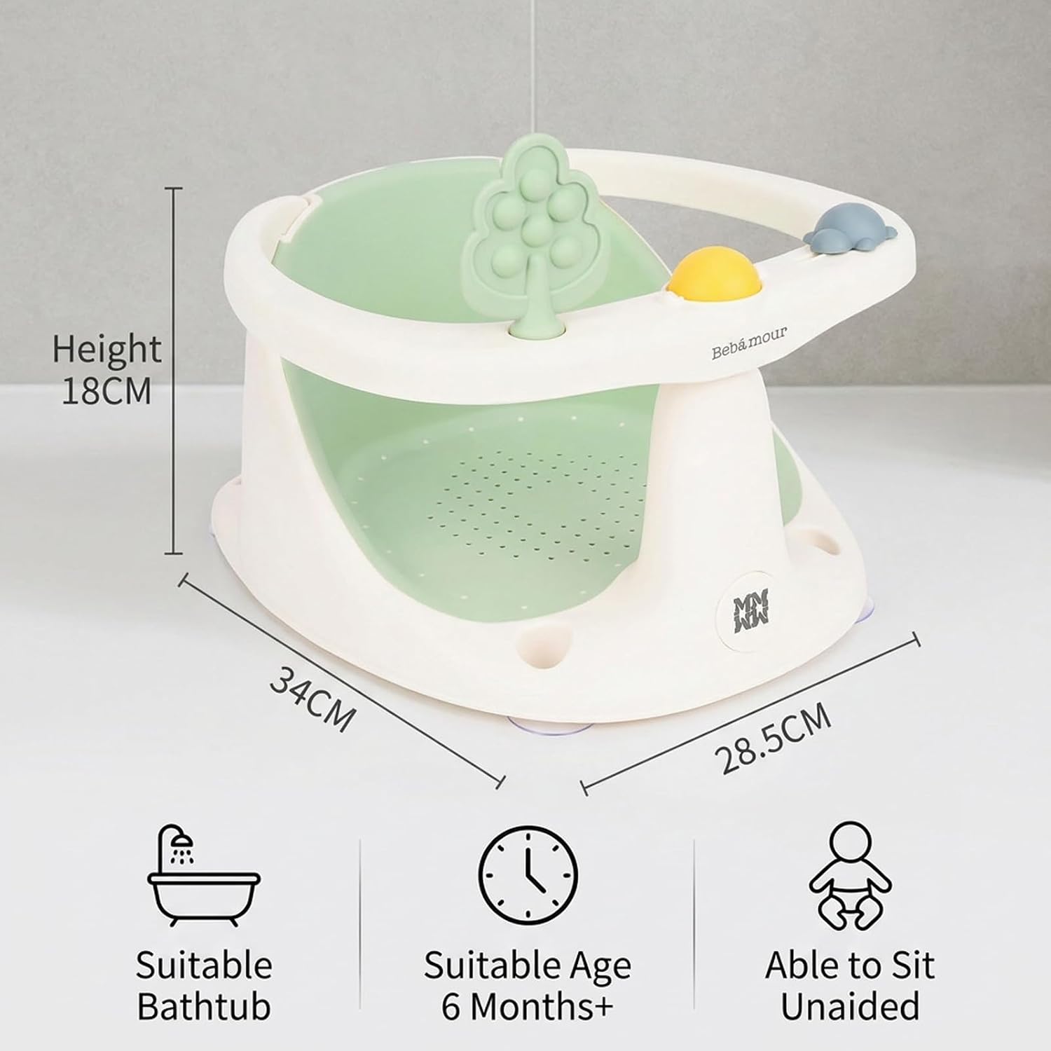 Detalle de Bebamour Baby Badesitz 6 Monate+ – Rundum-Ergonomie, rutschfest & sicher baden