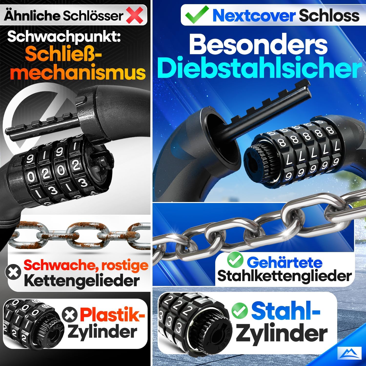 Thumbnail 3 de NEXTCOVER LockOne Fahrradschloss mit Zahlencode – 90 cm Edelstahl-Kettenschloss mit SafeSecure