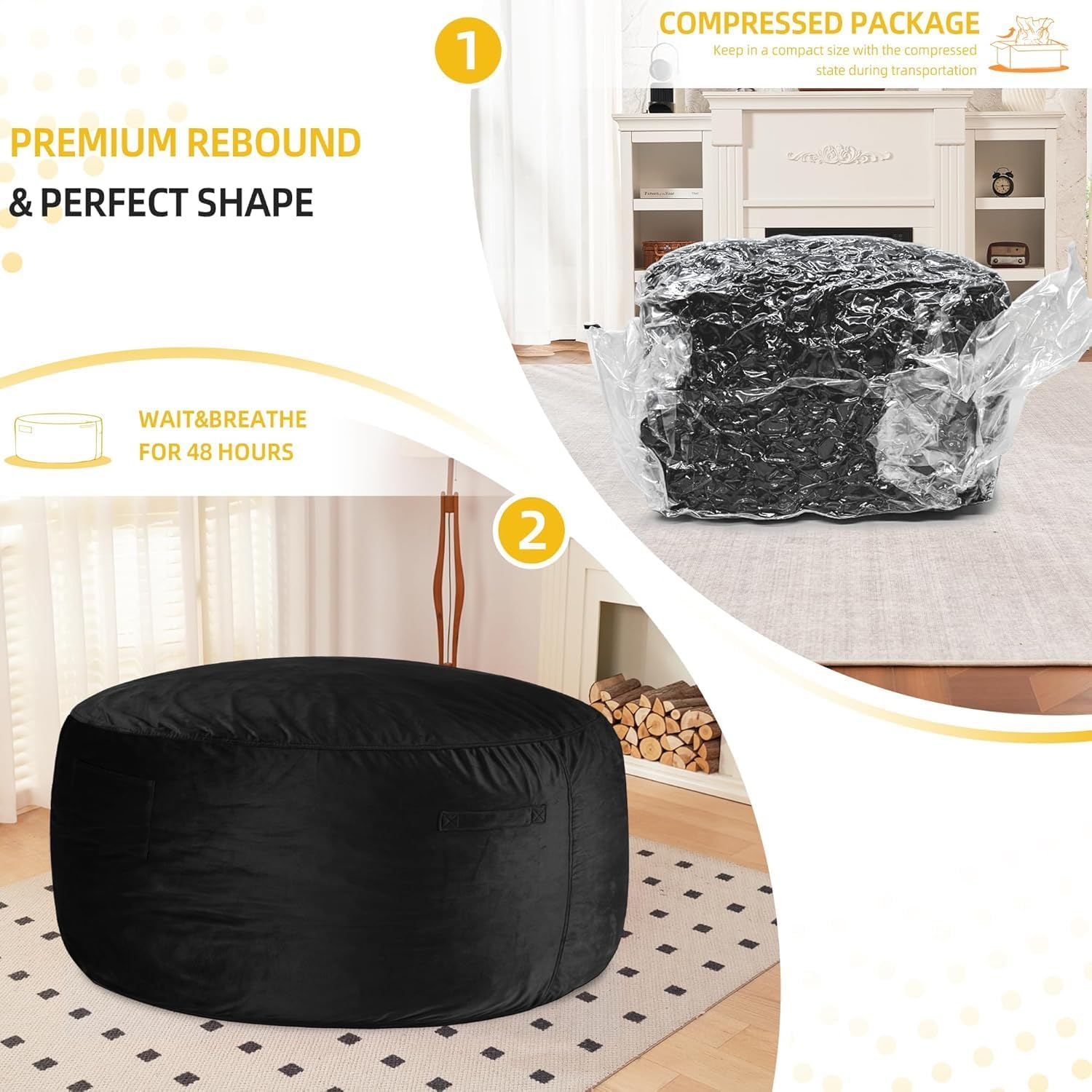 Thumbnail 6 de HABUTWAY XYX-62-043-BLACK-CA 3FT Bean Bag Chair with Memory Foam