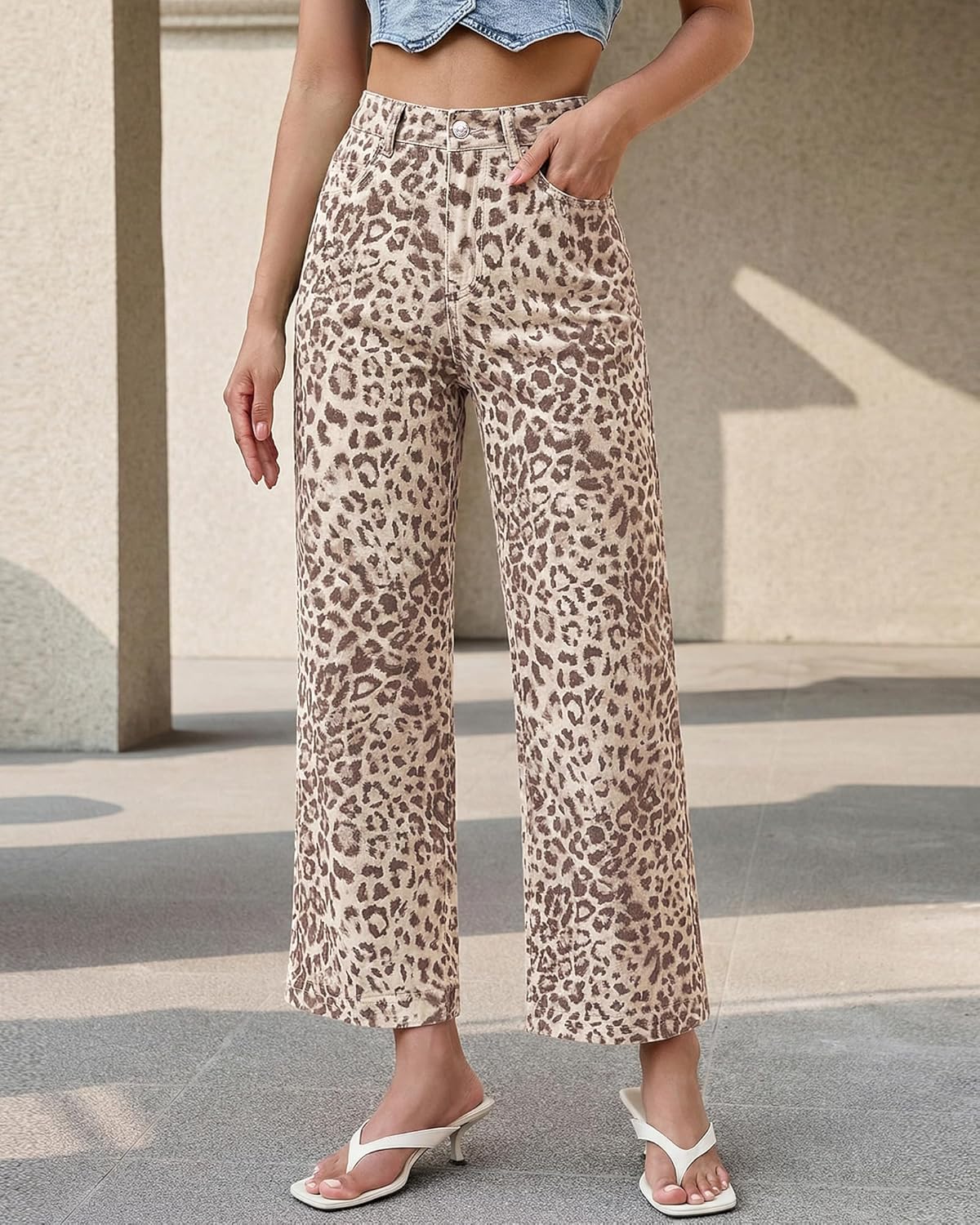 Thumbnail 6 de luvamia Leopard Print Wide Leg Jeans for Women — High Waisted, Ankle Length with Pockets