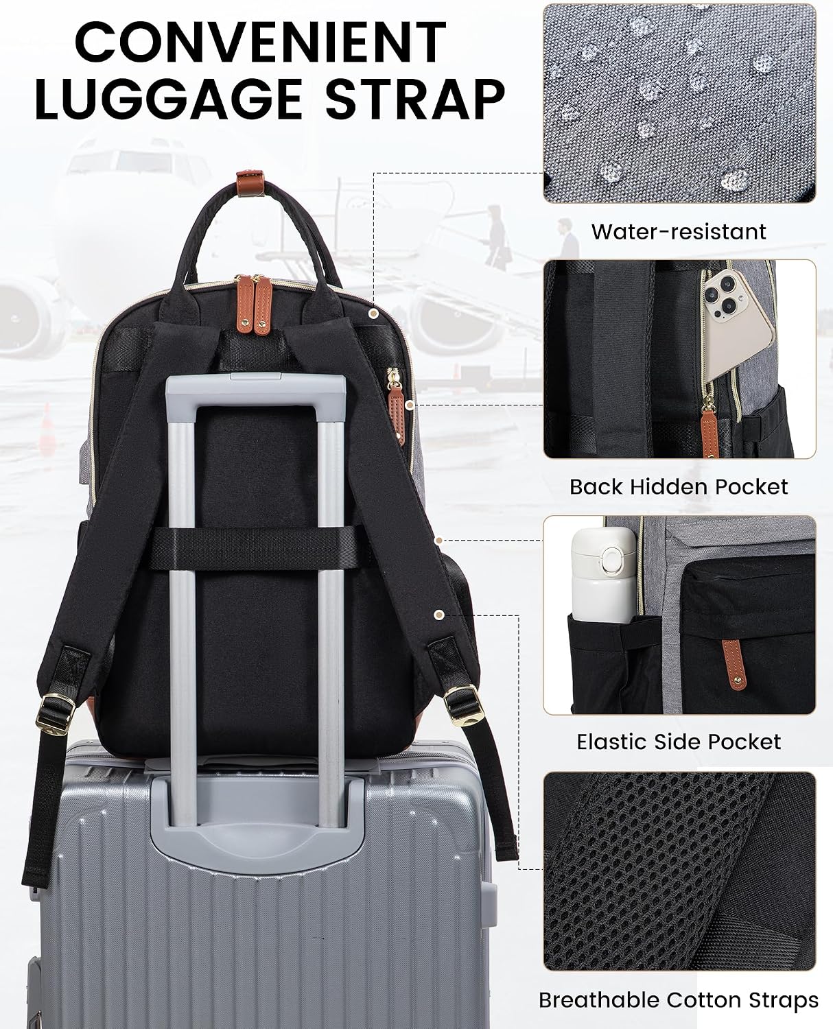 Detalle 2 de LOVEVOOK Schulrucksack für Teenager mit 15,6-Zoll-Laptopfach – wasserabweisend, USB-Ladeanschluss, 22 Liter
