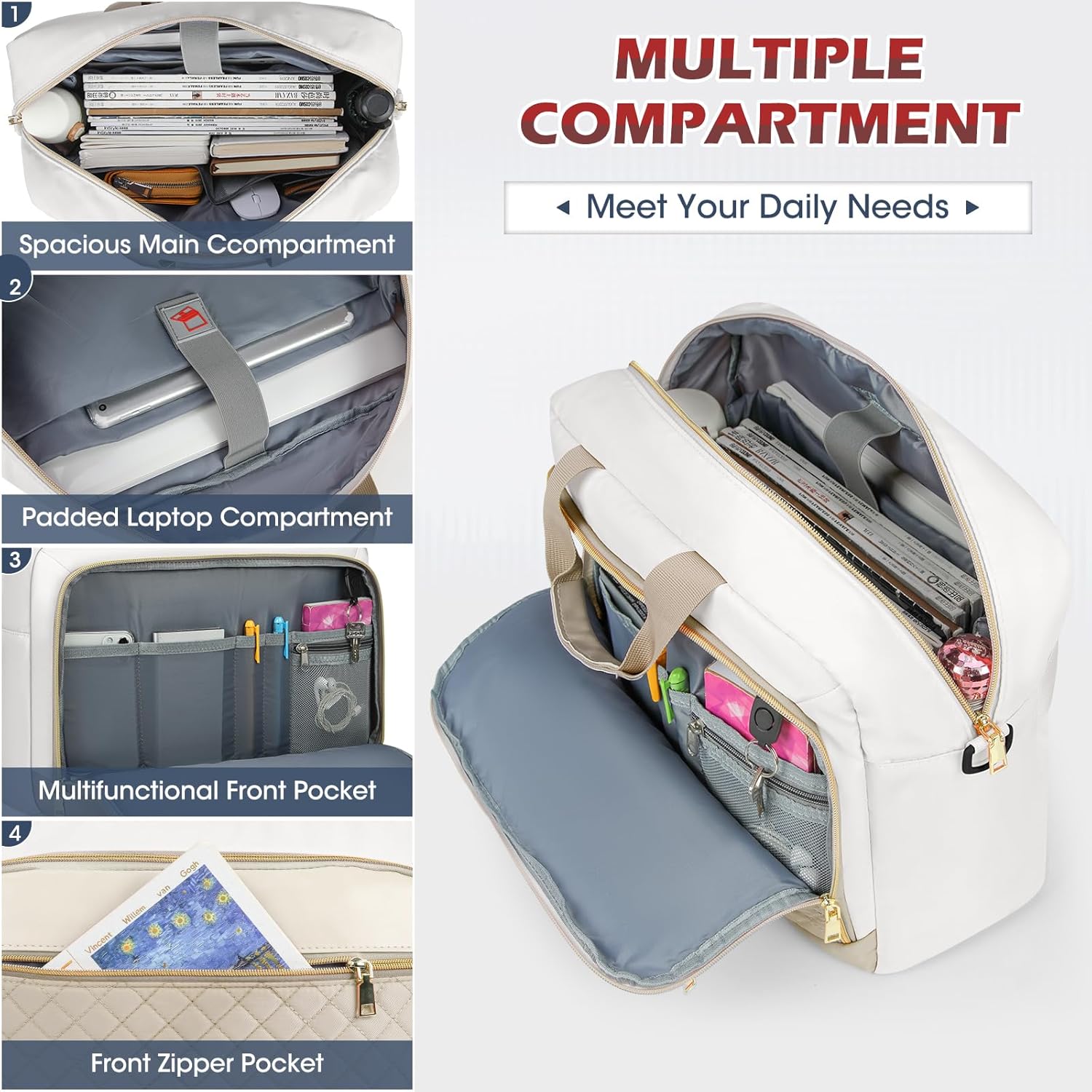 Detalle de NEWHEY Laptoptasche 17,3 Zoll – Damen Aktentasche für Business, wasserdicht und gepolstert