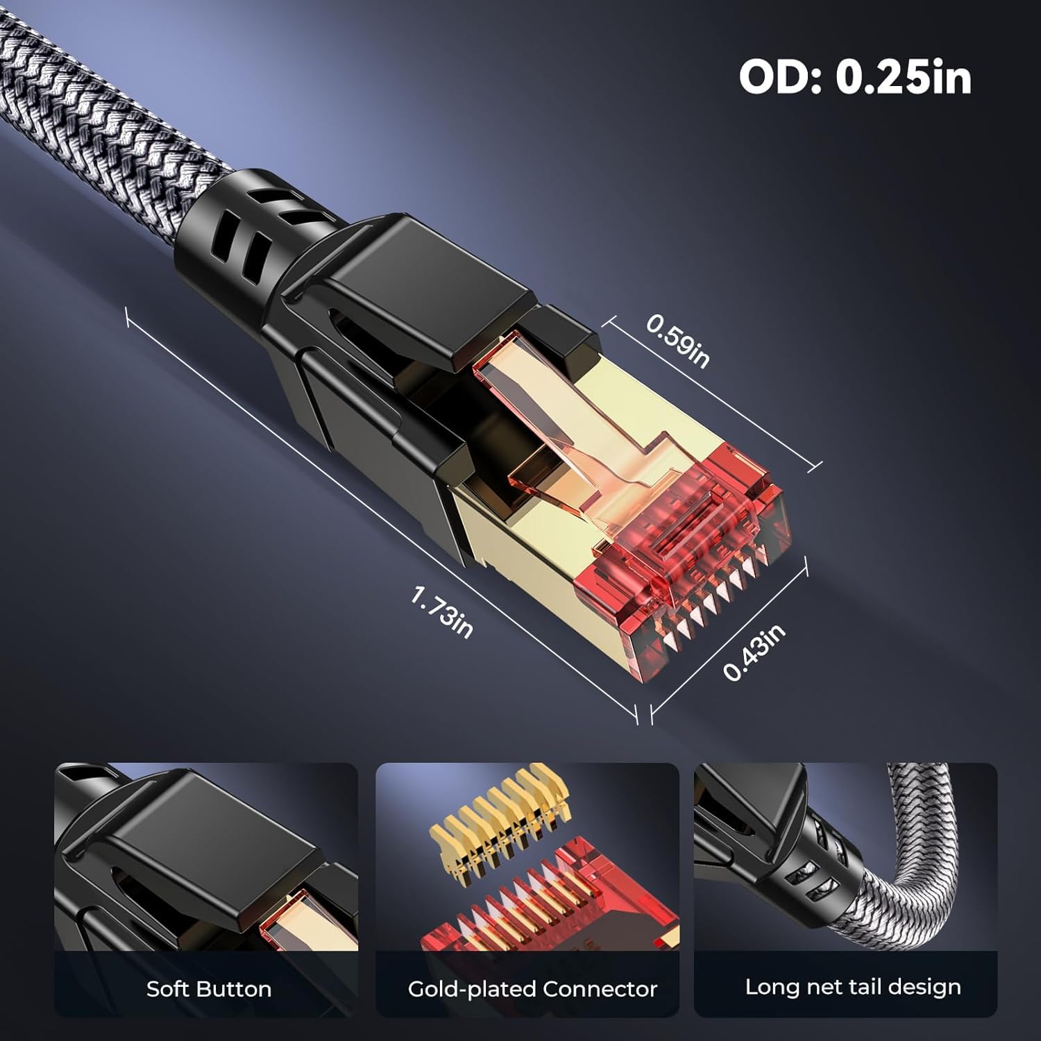 Thumbnail 4 de Ltemziiy Cat 8 Ethernet Cable 3M: 40Gbps, 2000MHz, S/FTP Braided Patch Cord