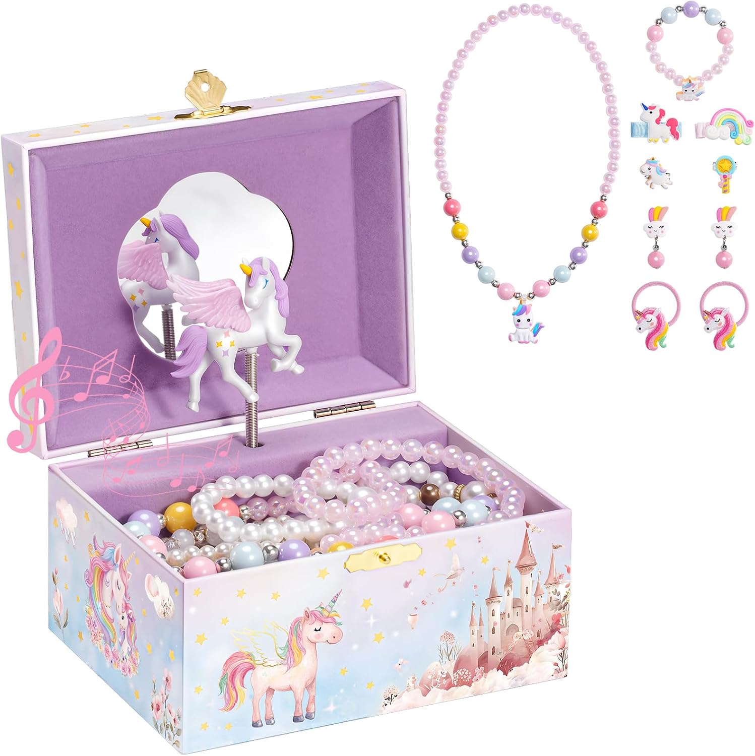 Detalle de ProCase Kinder Musik Box Schmuckkästchen mit Spieluhr Einhorn (mit Schmuckset)