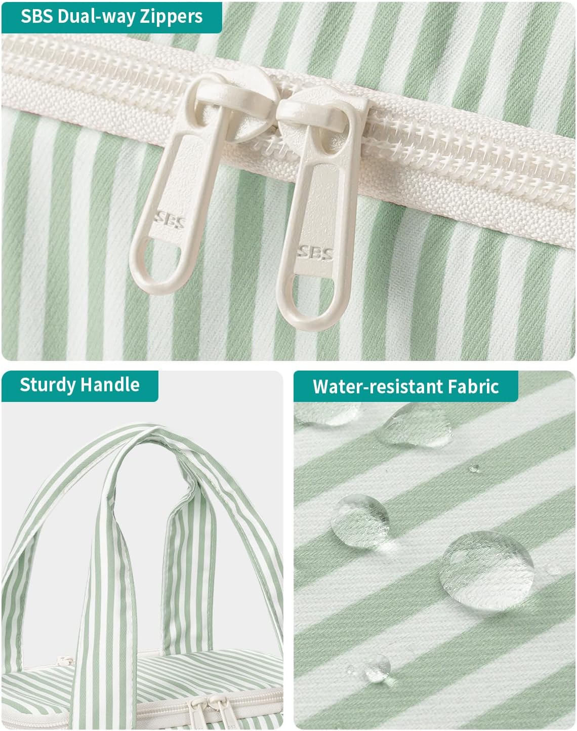 Thumbnail 6 de Narwey Large Toiletry Bag for Women (Mint Green Stripe): A Practical Travel Organizer
