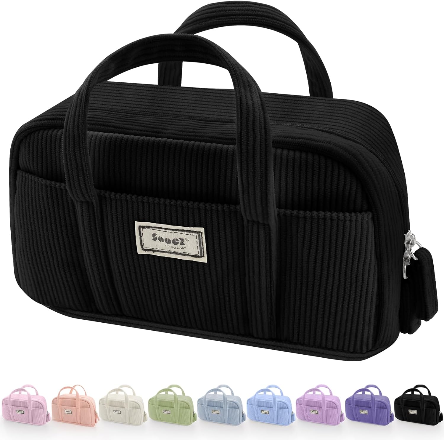 Detalle de Sooez Large Corduroy Pencil Case with 5 Compartments and Wide Opening