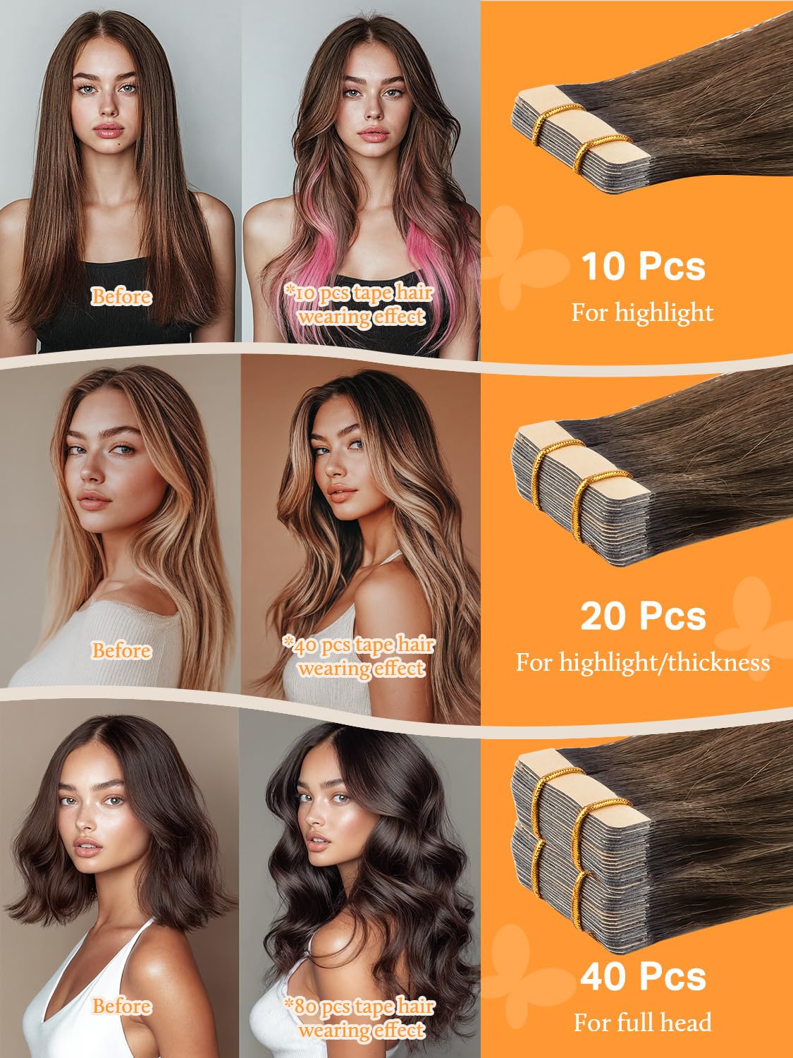 Detalle de DOORES Tape-In Human Hair Extensions (Remy) — Balayage Dark Brown to Chestnut Brown, Straight, 18 inch, 50g/20 pcs