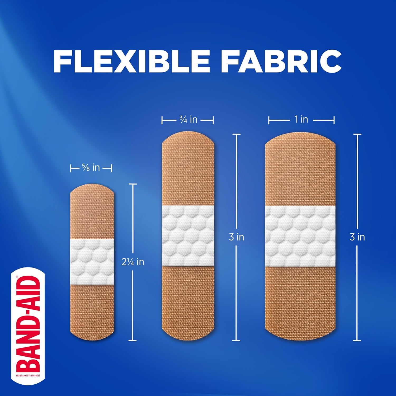 Detalle de BAND-AID Brand Flexible Fabric Adhesive Bandages Twin Pack (Memory-Weave Comfort Pads, 2 x 100 Count)